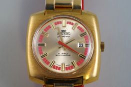 Nelson, a 1970's gold-plated and stainless steel oblong bracelet watch,
