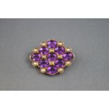 A 9ct gold, amethyst & half-pearl lozenge-shaped chequer-board brooch,