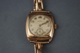 Zenith, a 9ct gold cased cushion-shaped bracelet watch, circa 1936,