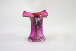 An Art glass vase by Christopher Thornton, multi-coloured pattern within a pink ground,