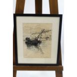 Sytrain Casle, French barges, pen, signed and titled,