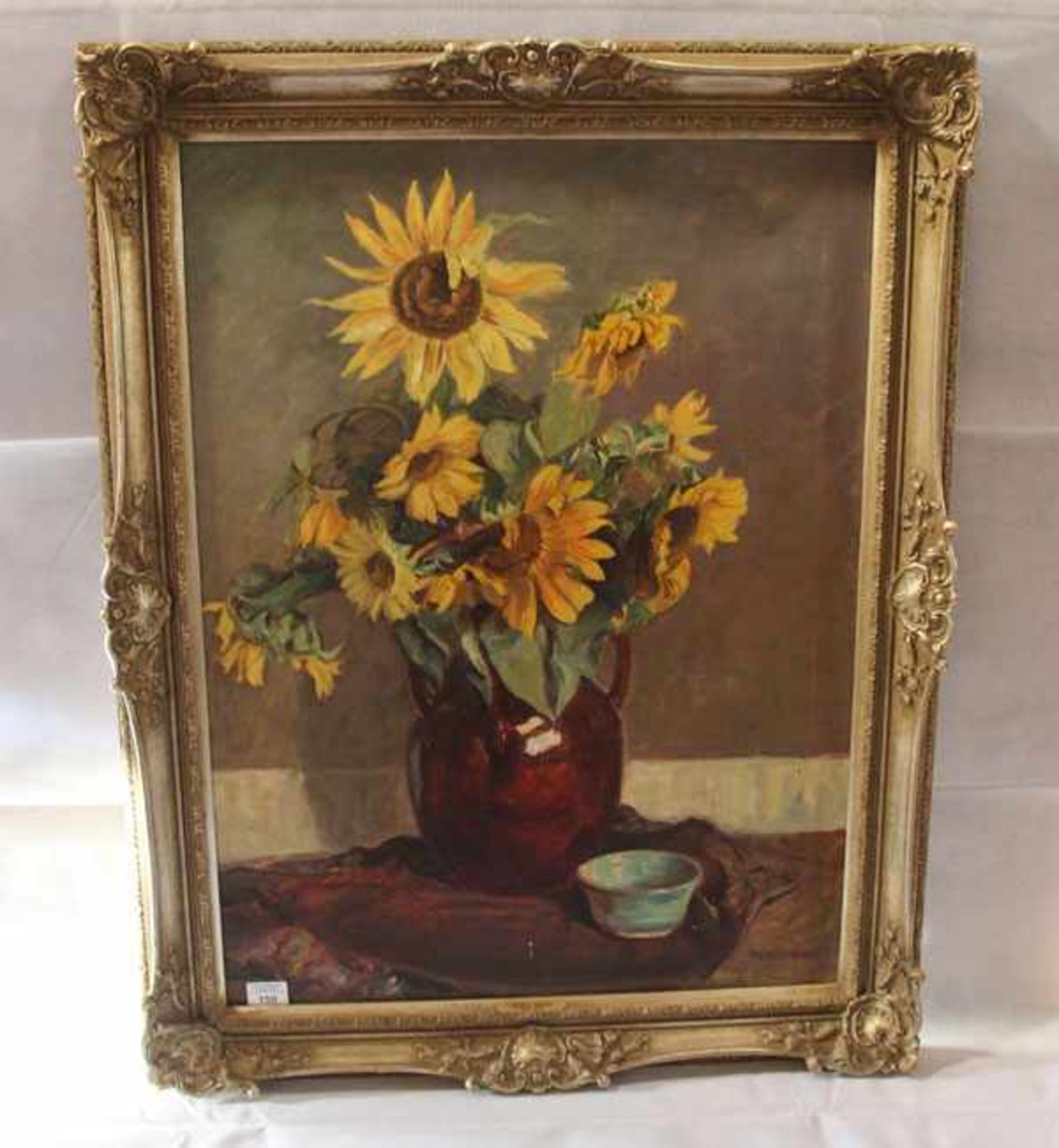Gemälde ÖL/LW 'Blumenstilleben Sonnenblumen in Vase', signiert Wirnhier Fr. (Friedrich), datiert (