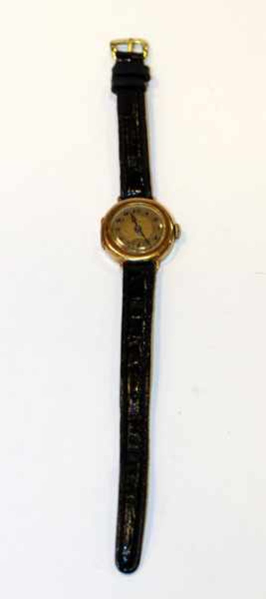 18 k Gelbgold Armbanduhr, Preciosa, intakt, an schwarzem Armband