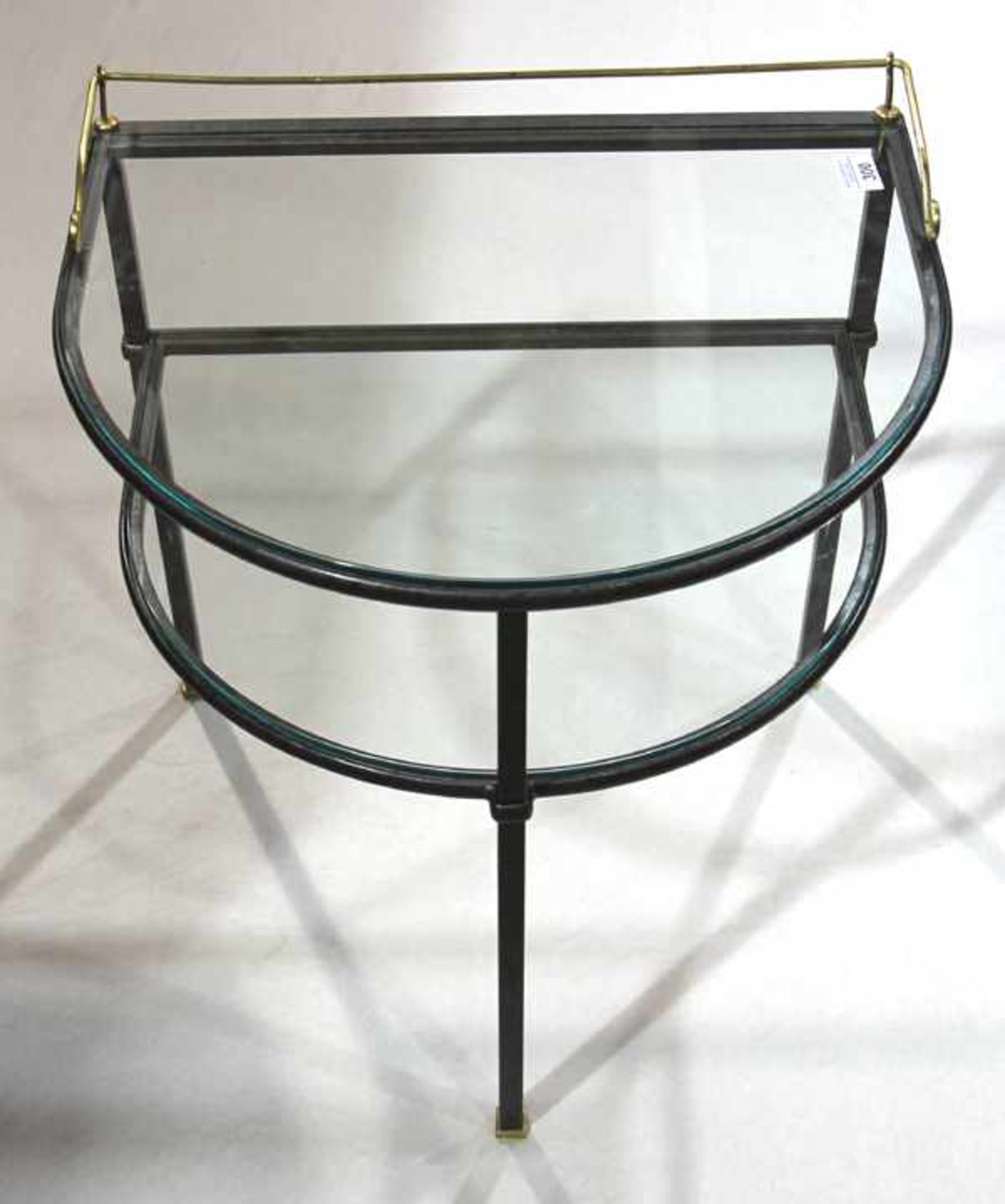 Wandtisch in halbrunder Form mit Ablageboden, Metall/Messing/Glas, H 52 cm, B 50 cm, T 41 cm,