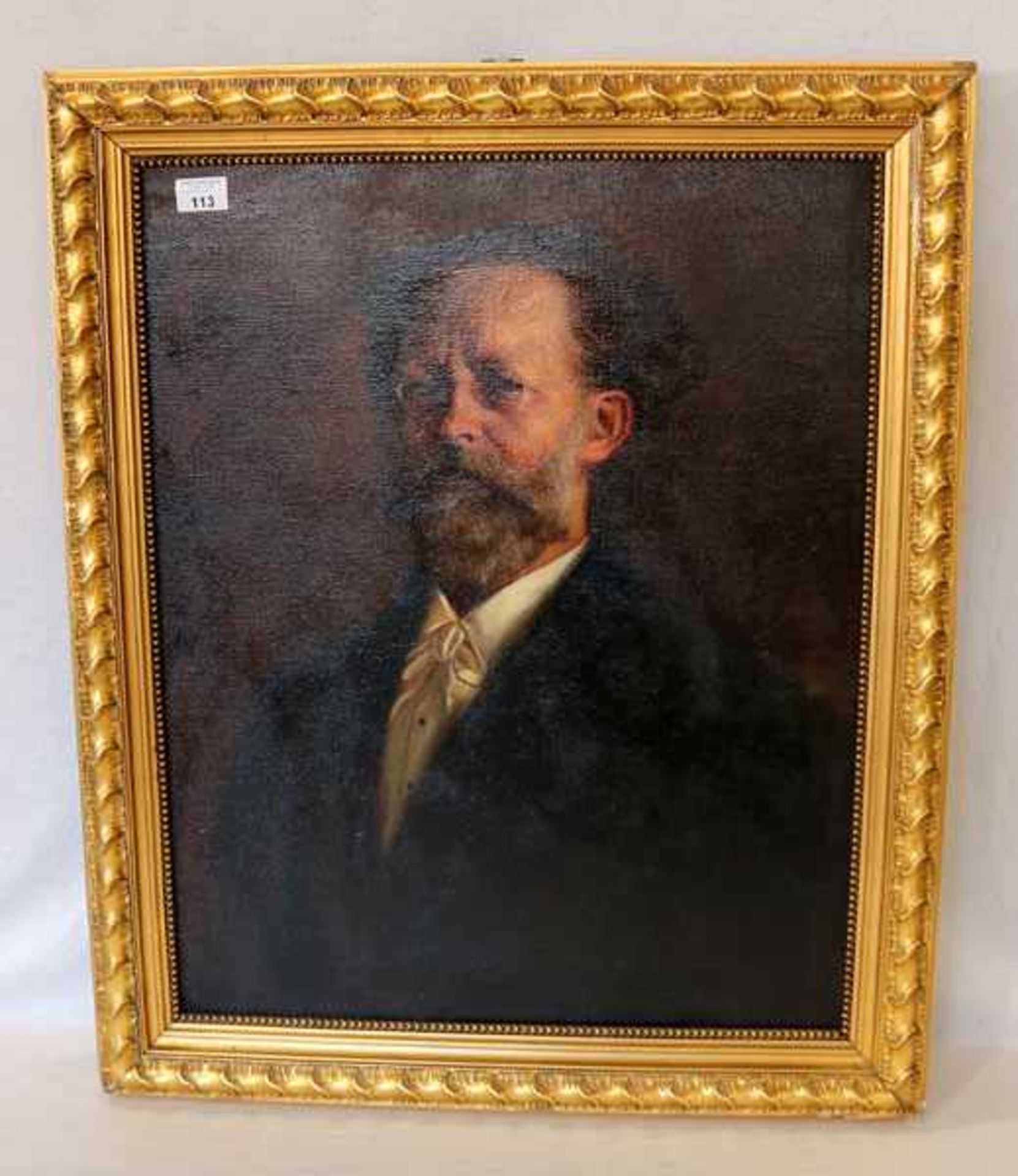 Gemälde ÖL/LW 'Herrenportrait', monogrammiert MH 1910, detailliert bemalt, schön gerahmt, Rahmen