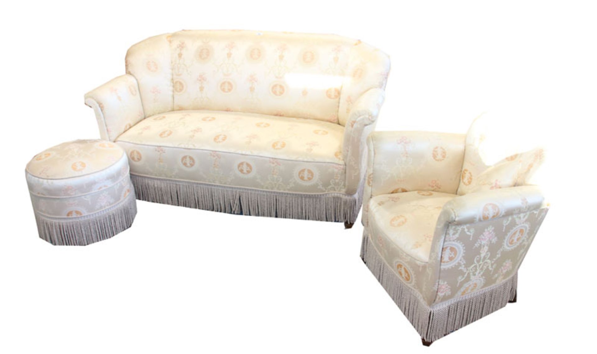 Sitzgarnitur: 2-sitzer Sofa, H 87 cm, B 160 cm, T 52 cm, und 2 passende Sessel, H 73 cm, B 73 cm,