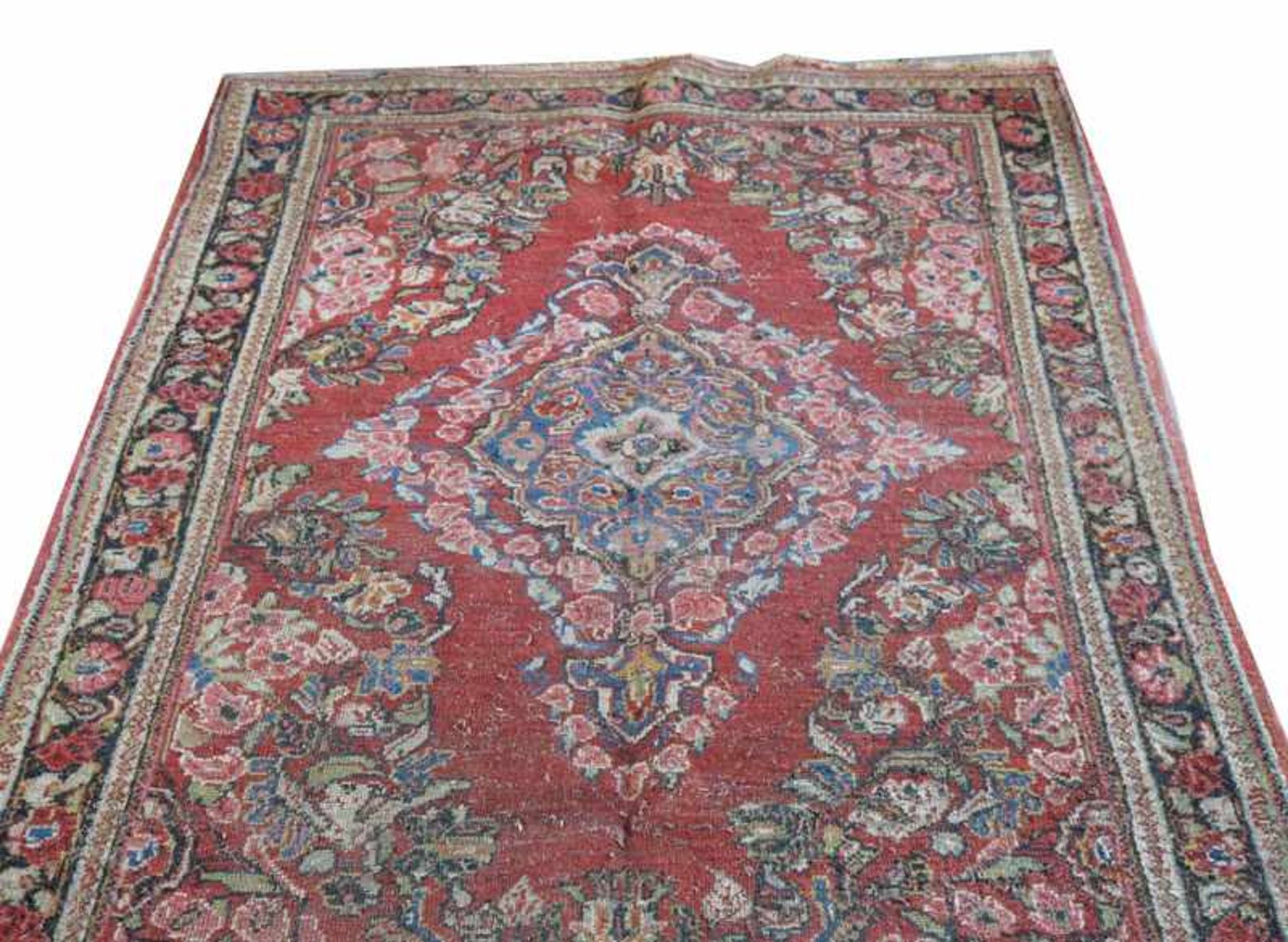 Teppich, Sarough, rot/bunt, 200 cm x 134 cm, starke Gebrauchsspuren
