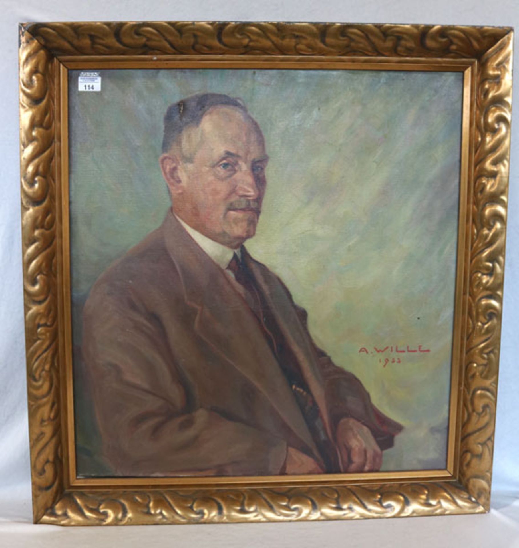 Gemälde ÖL/LW 'Herrenportrait', signiert A. Wille, datiert 1933, Bildoberfläche leicht beschädigt,