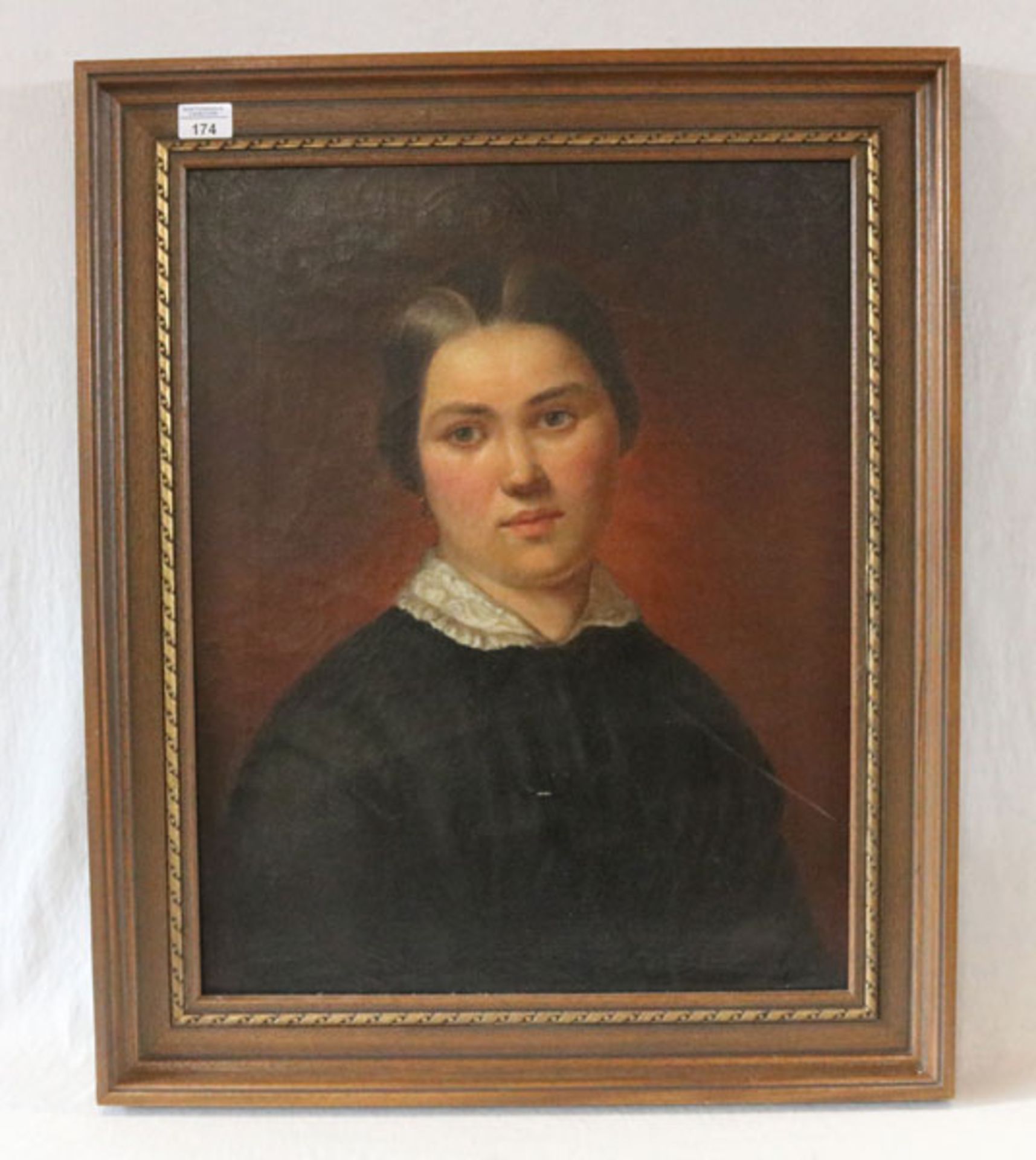 Gemälde ÖL/LW 'Damenbildnis', 19. Jahrhundert, Bildoberfläche leicht beschädigt, gerahmt, incl.