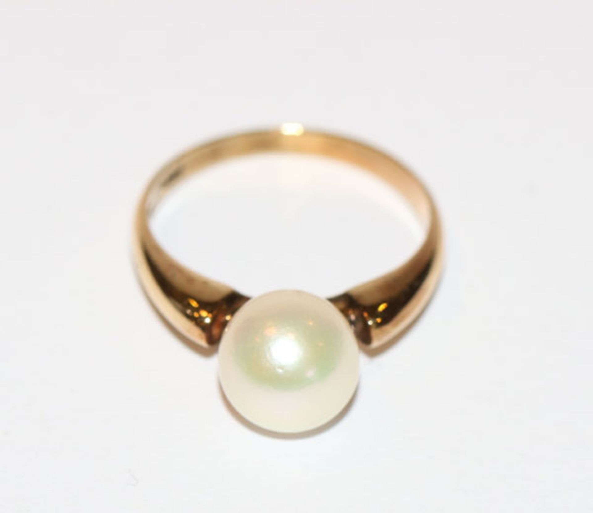 14 k Gelbgold Ring mit Perle, 3,1 gr., Gr. 51