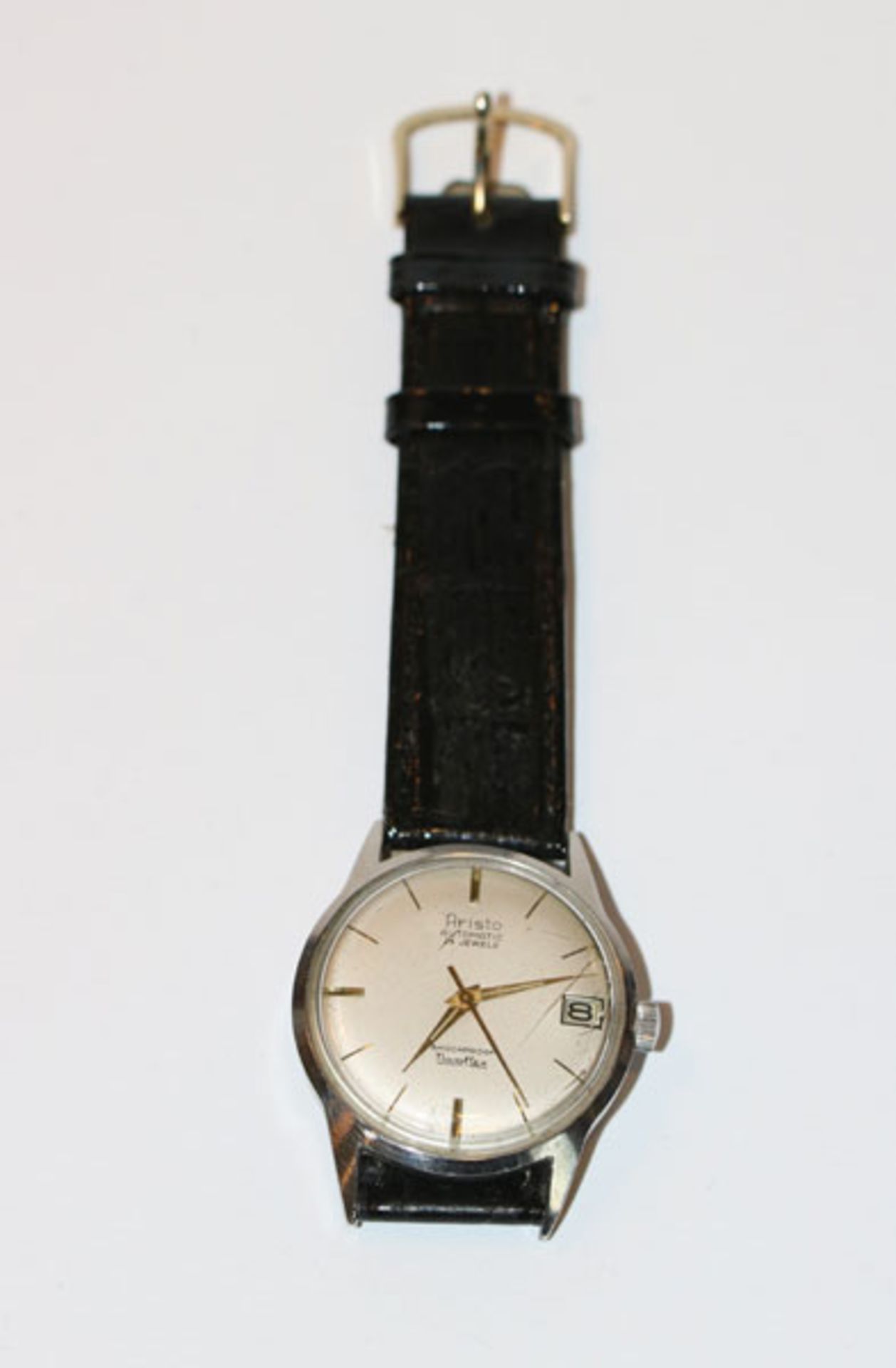 Aristo Automatic Herren Armbanduhr mit Datumsanzeige, intakt, an schwarzem Armband