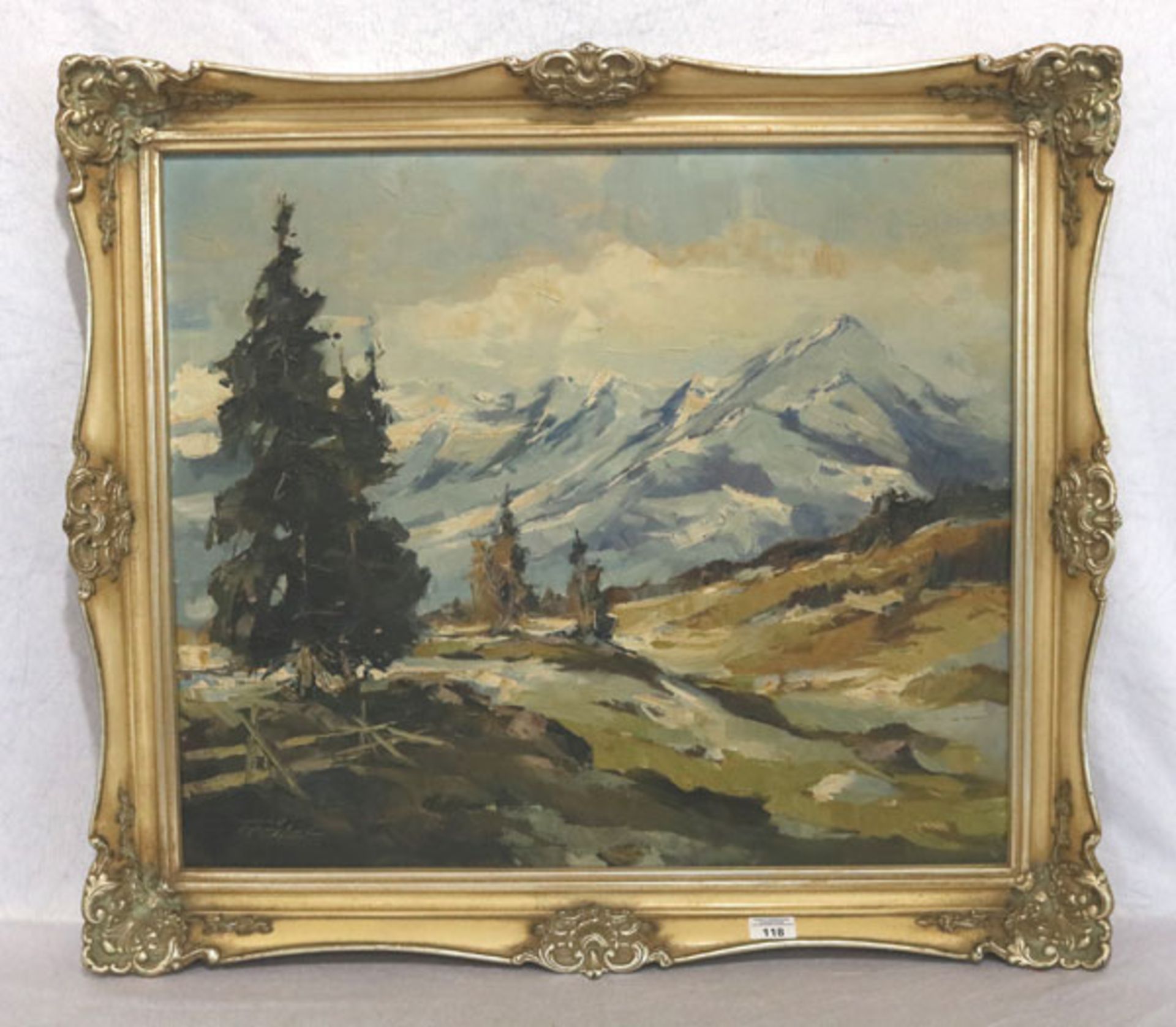 Gemälde ÖL/LW 'Hochgebirgs-Landschaft', signiert Trätzl, wohl Robert, gerahmt, Rahmen leicht