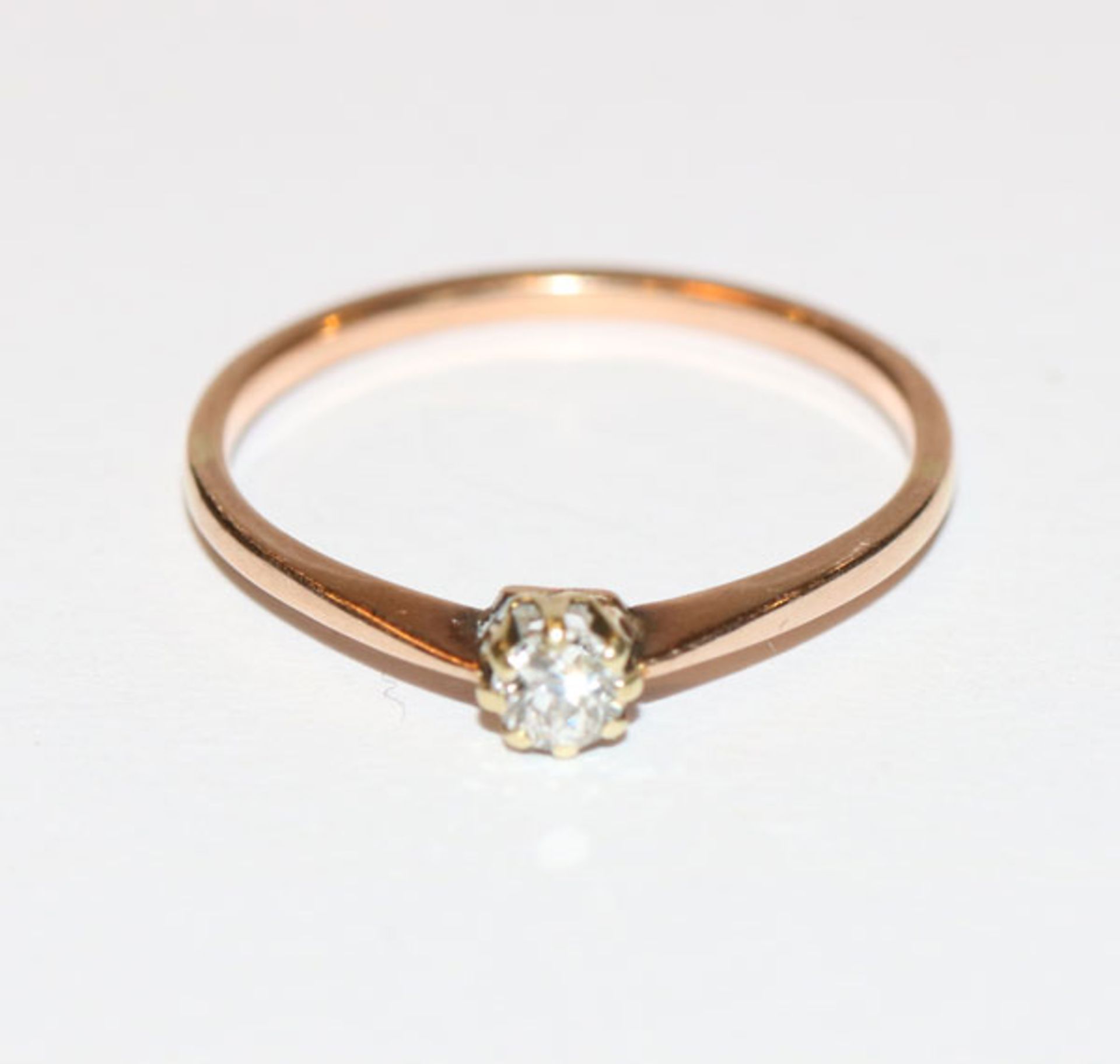 14 k Roségold (geprüft) Ring mit Diamant, Gr 58