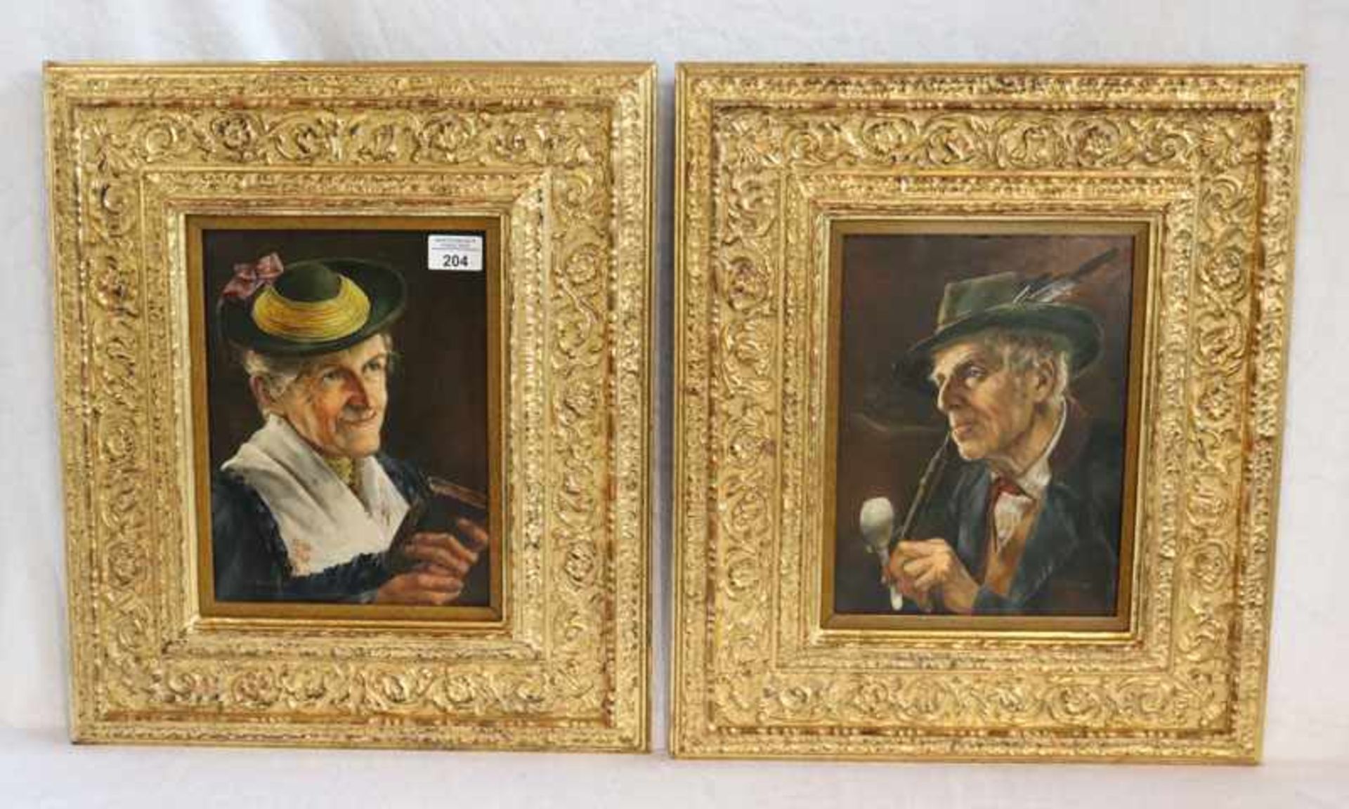 2 Gemälde ÖL/Holz, Typen-Genrébilder 'Damen- und Herrenbildnis', signiert J. Lavalle, Maler der