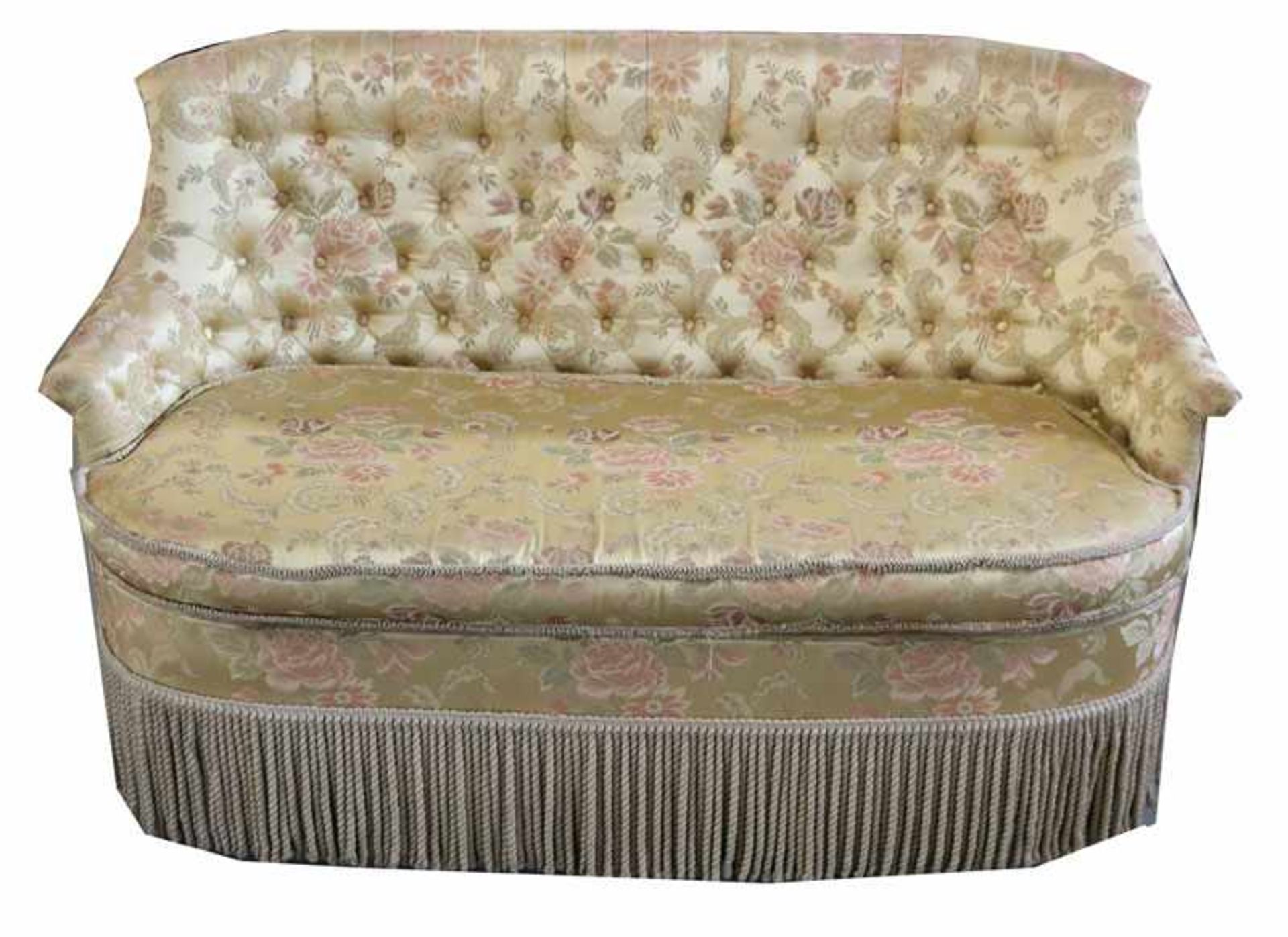 Salon Polster-Sitzgarnitur, Sofa, H 82 cm, B 137 cm, T 55 cm, und 2 passende Sessel, H 83 cm, B 73