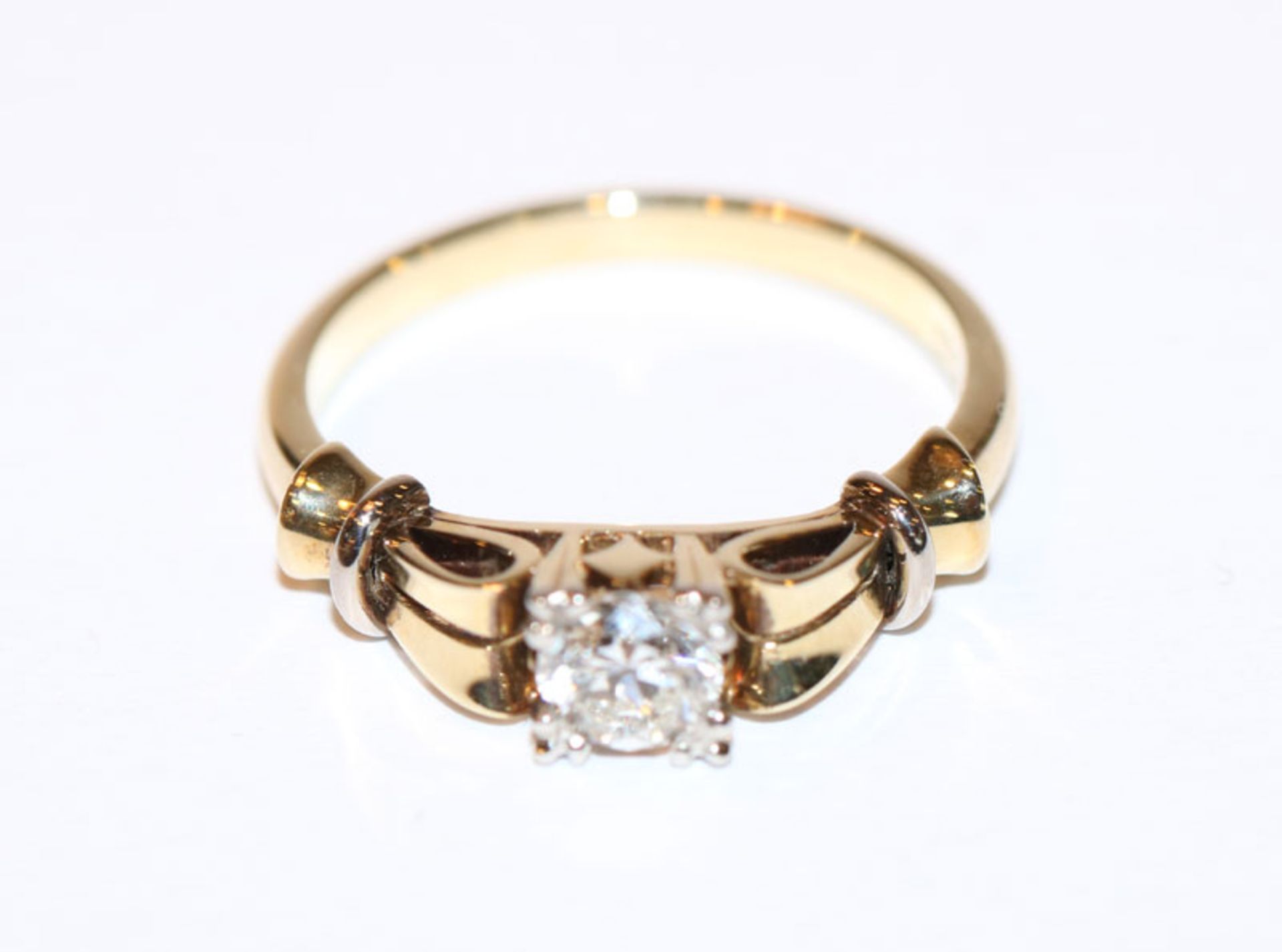 14 k Gelbgold Ring mit Diamant, 0,50 ct., Wess, Gr. 55, klassische Handarbeit