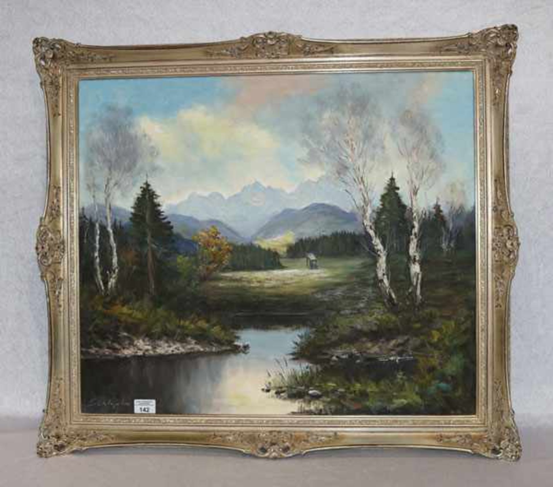 Gemälde ÖL/LW 'Murnauer Moor mit Wettersteingebirge', signiert Schlagek ?, gerahmt, incl. Rahmen
