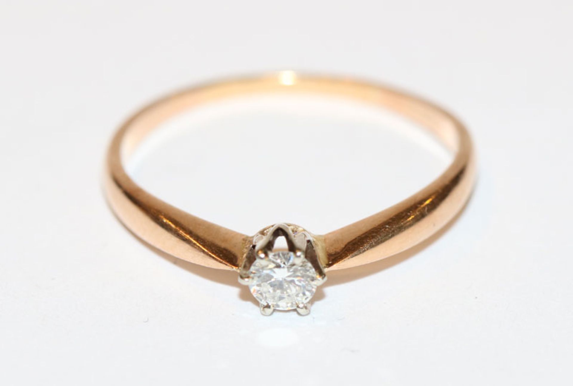 14 k Roségold Ring mit in Weißgold gefaßten Diamanten, Gr. 64, klassische Handarbeit