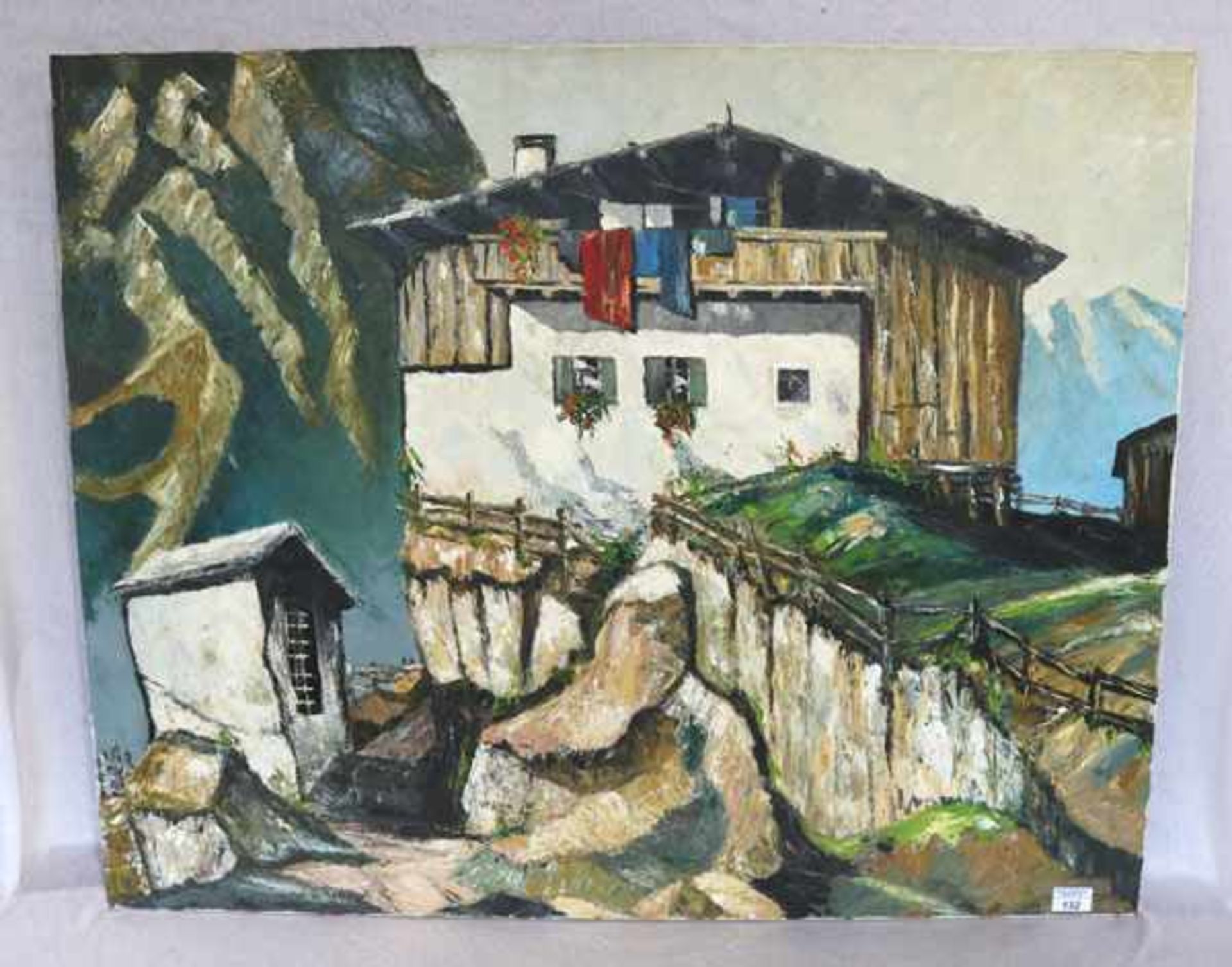 Gemälde ÖL/LW 'Bergbauernhof im Hochgebirge', Art Mulley, ohne Rahmen, 81 cm x 100 cm