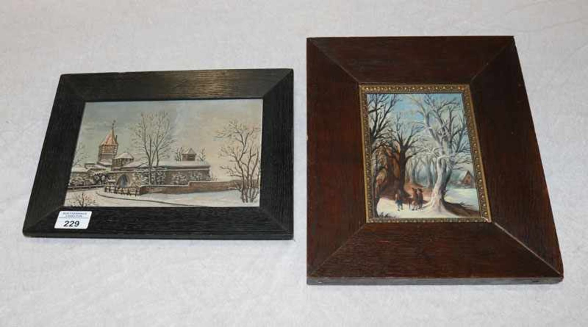 2 Gemälde ÖL/Karton 'Winter-Szenerien', gerahmt, incl. Rahmen 22 cm x 30 cm und 30 cm x 26 cm