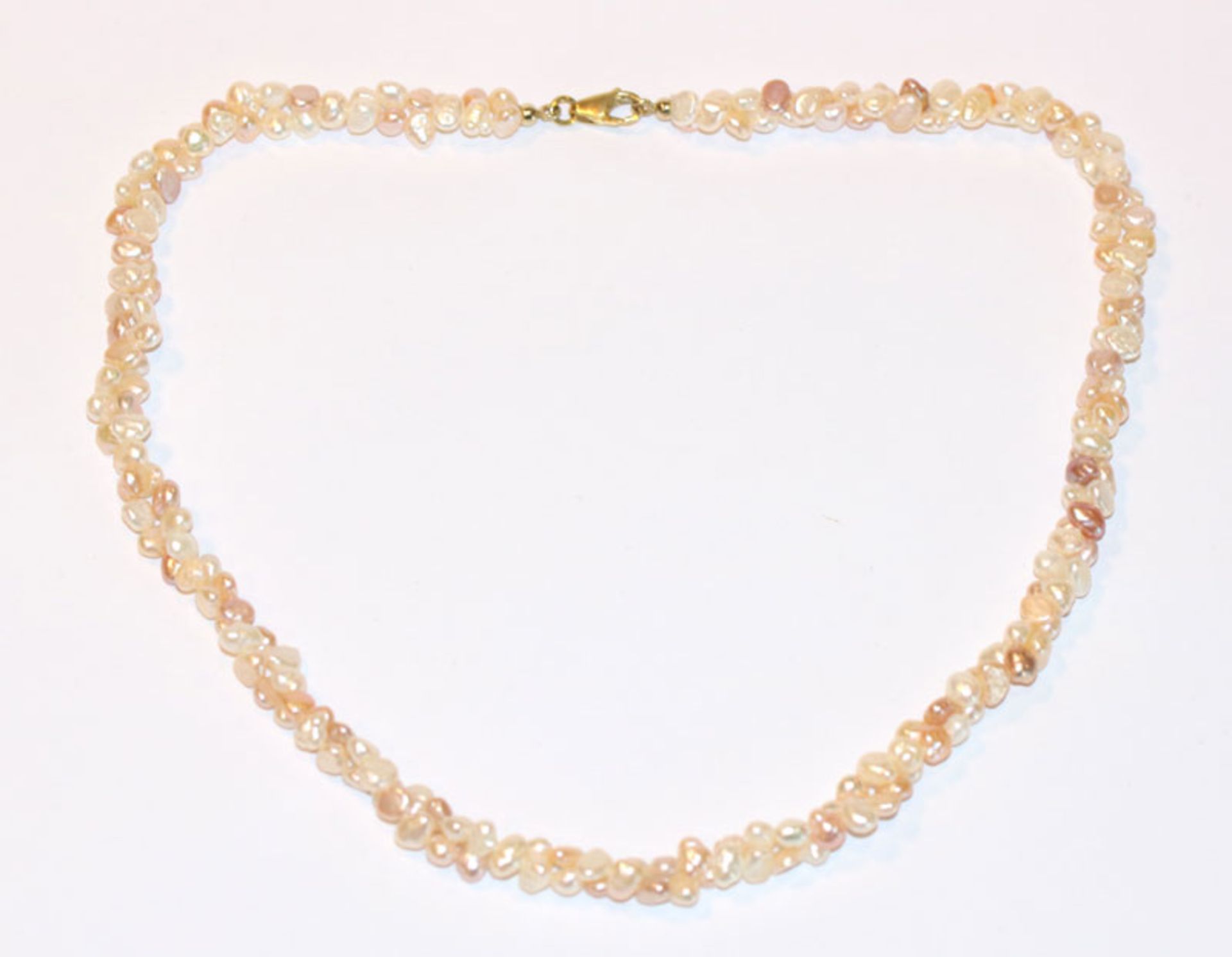 Süßwasser Perlenkette, 2-reihig mit Silber/vergoldetem Verschluß, L 40 cm