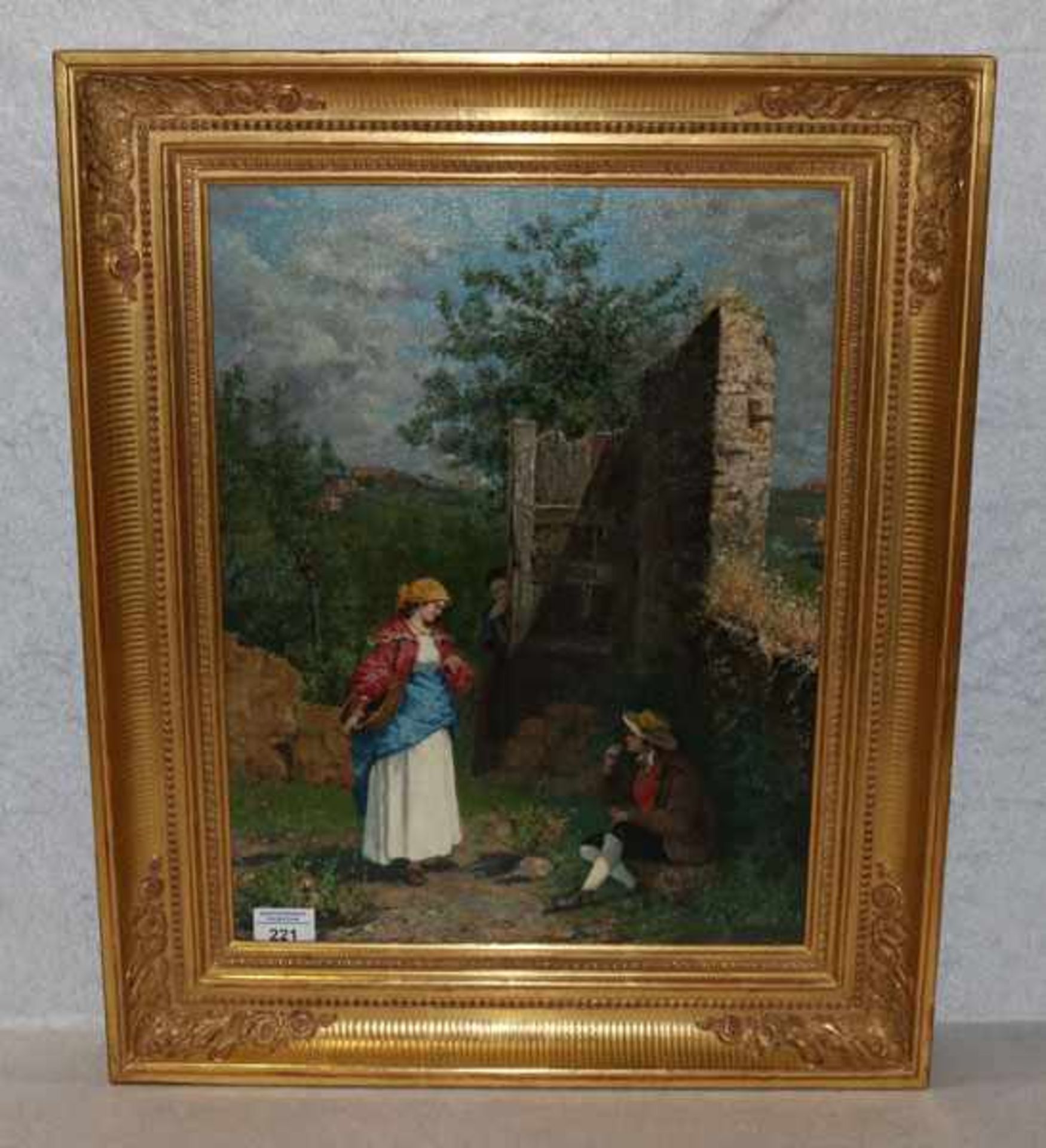 Gemälde ÖL/Holz 'Das heimliche Treffen', signiert F. S. Toricia, datiert 75, * 1840 Neapel + 1891,