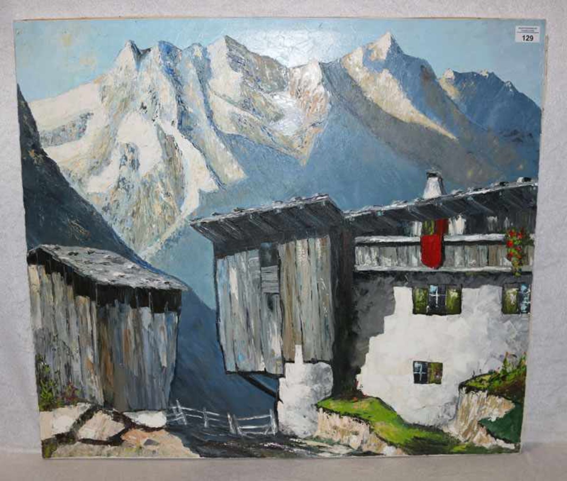 Gemälde ÖL/LW 'Bergbauernhof im Hochgebirge', in der Art von Mulley, ohne Rahmen, 70 cm x 80 cm