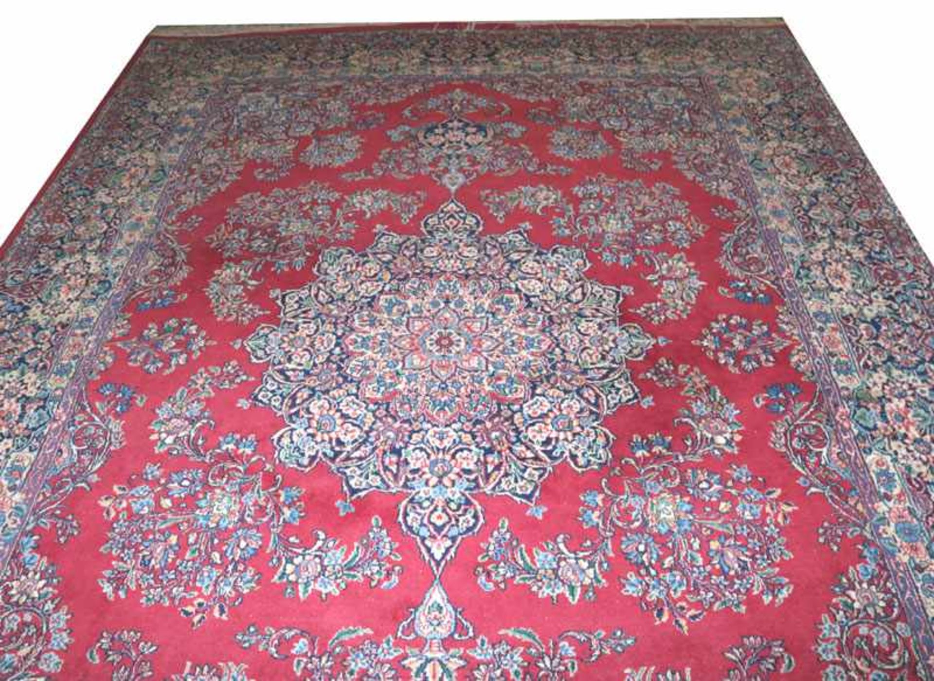 Teppich, Kirman, rot/blau/beige, Gebrauchsspuren, 360 cm x 250 cm