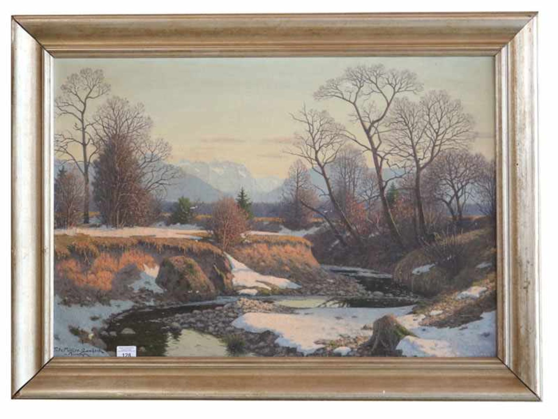 Gemälde ÖL/LW 'Murnauer Moor vor Wettersteingebirge', signiert Fritz Müller, Landeck, Ortsbez.