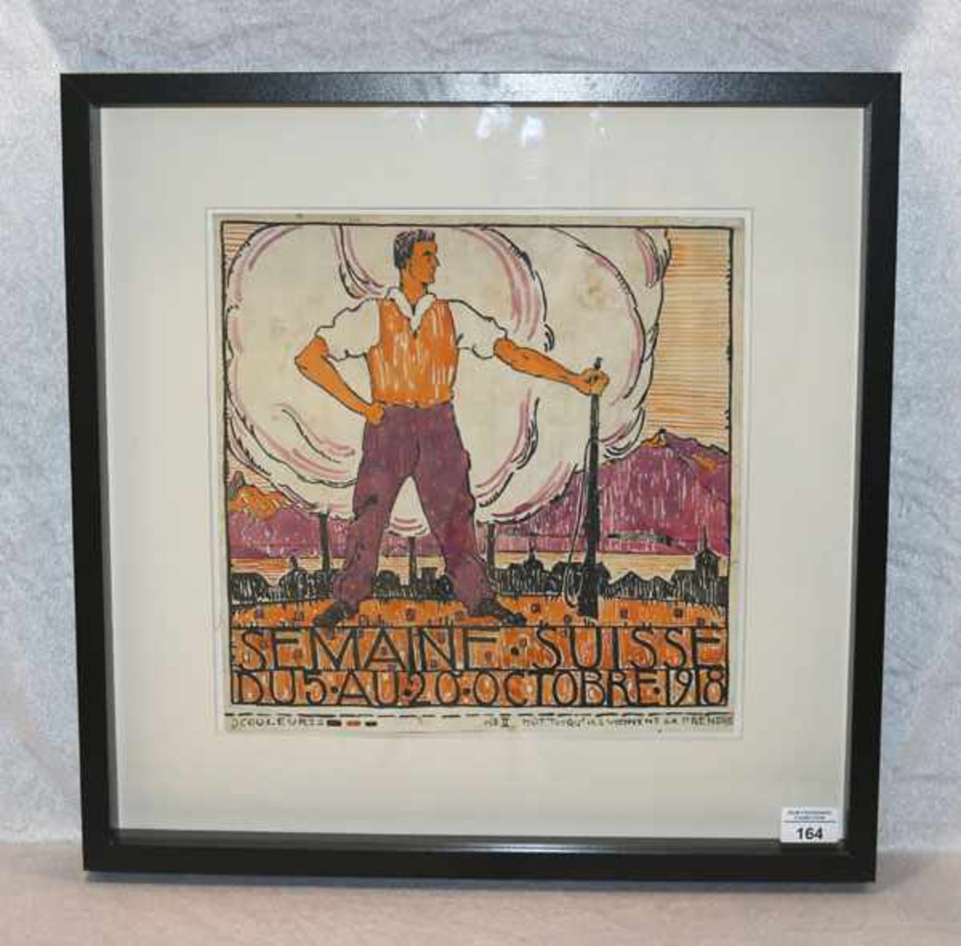 Plakat Entwurf, Original Aquarell, Schweiz 1918, mit Passepartout unter Glas gerahmt, incl. Rahmen