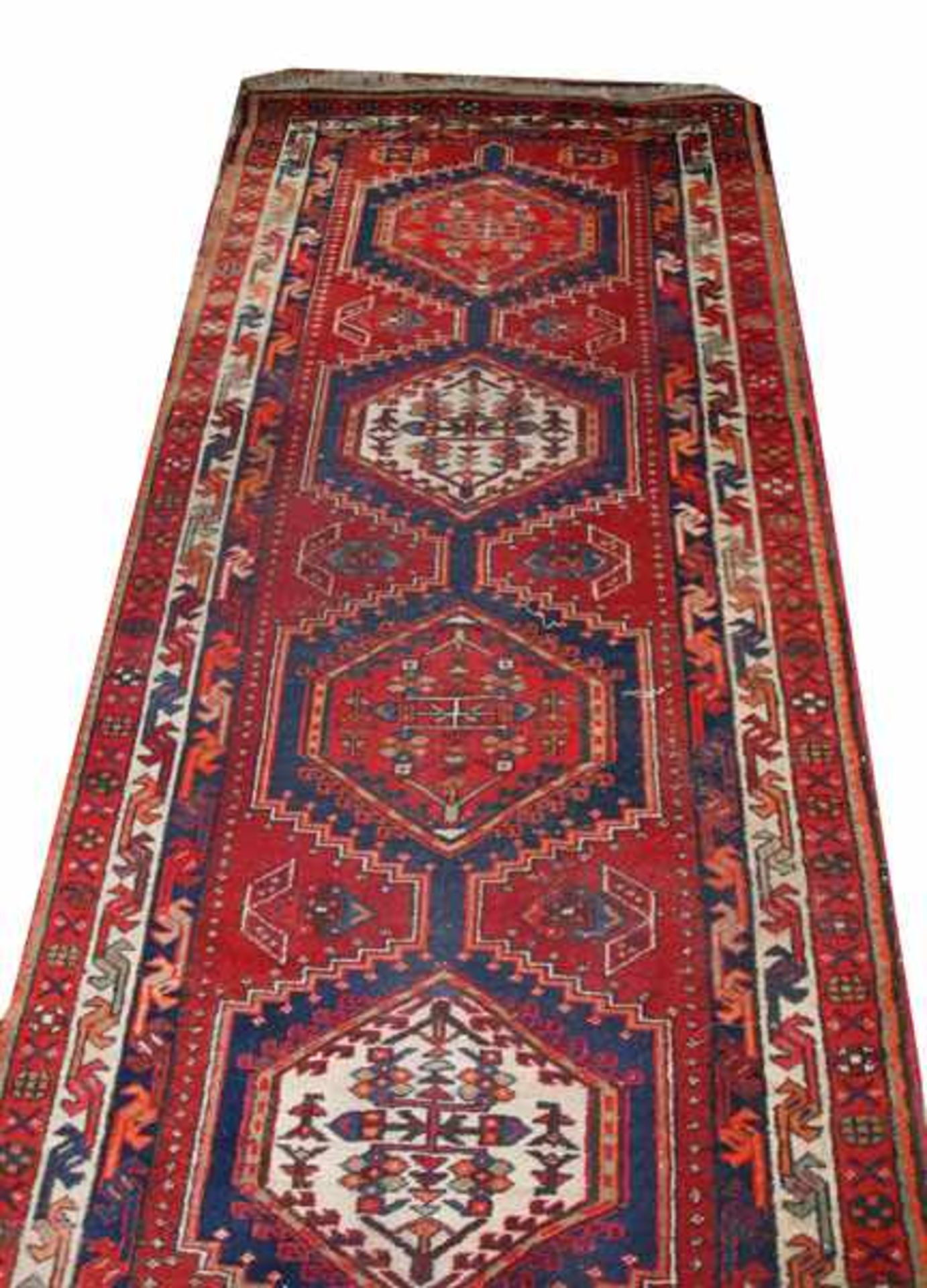 Läufer, Ardebil, rot/blau/beige, Gebrauchsspuren, 302 cm x 107 cm