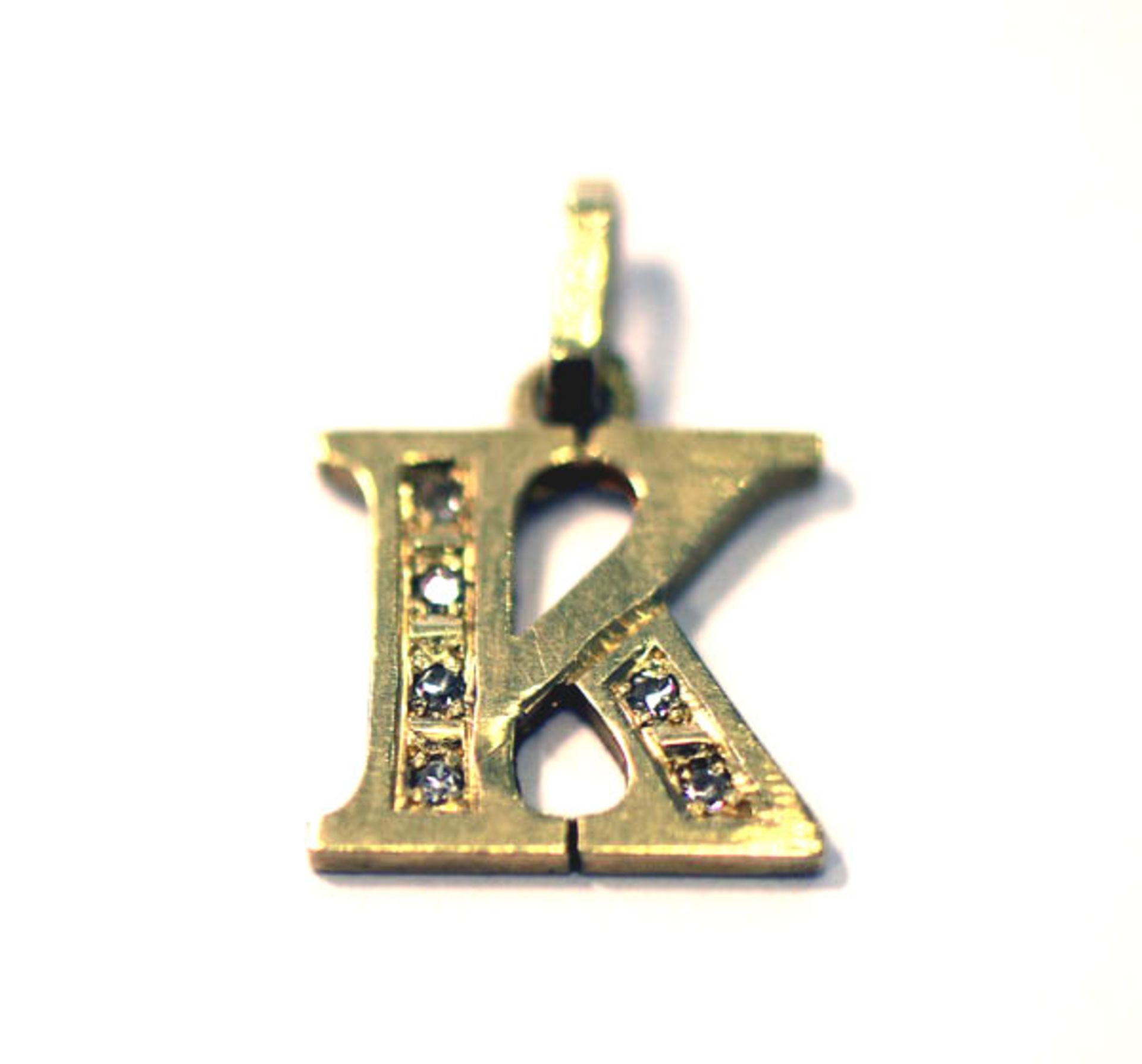 14 k Gelbgold Anhänger 'K' mit 6 Diamanten, H 2 cm