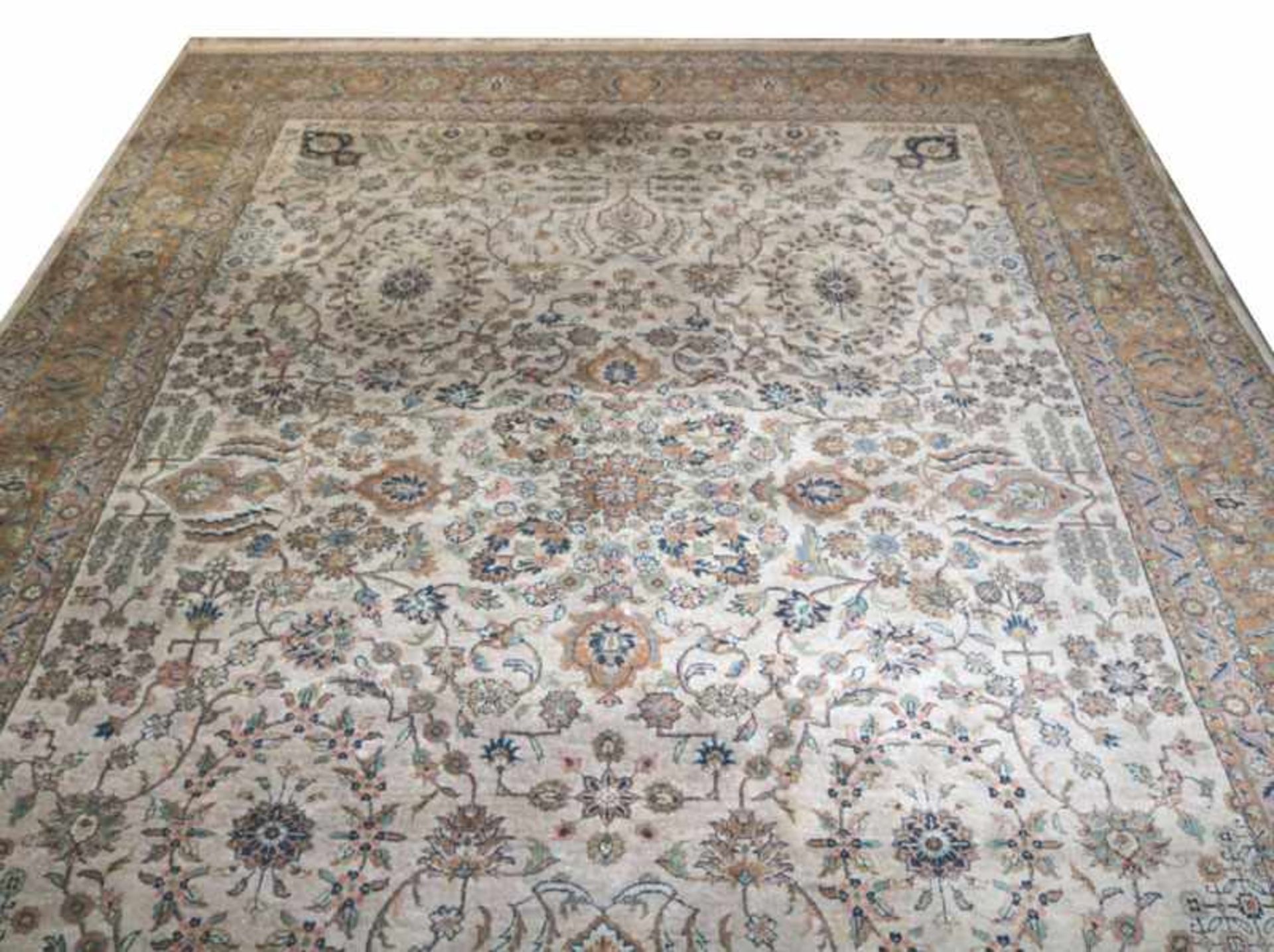 Teppich,Täbriz, beige/pastellfarben, 330 cm x 245 cm, fleckig, Gebrauchsspuren