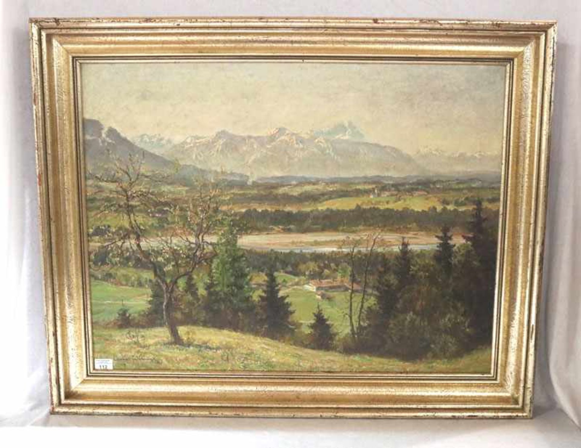 Gemälde ÖL/LW 'Bayerische Voralpenlandschaft-Murnauer Moor mit Blick zum Wettersteingebirge',