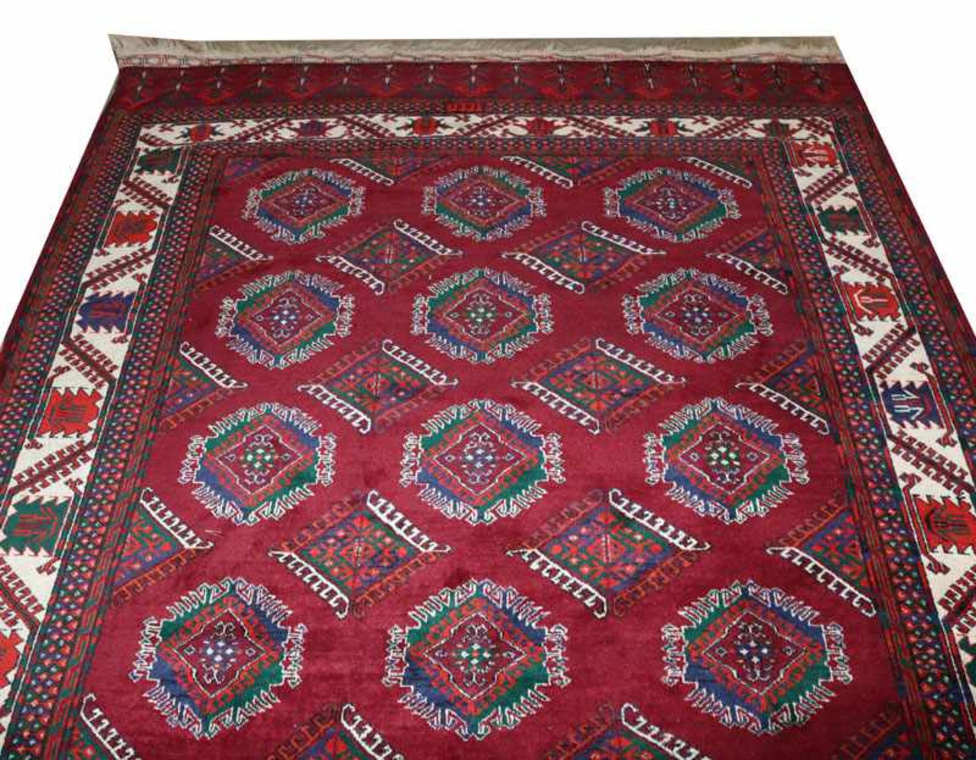 Teppich, Turkmene, rot/beige/blau/grün, 271 cm x 190 cm, Gebrauchsspuren