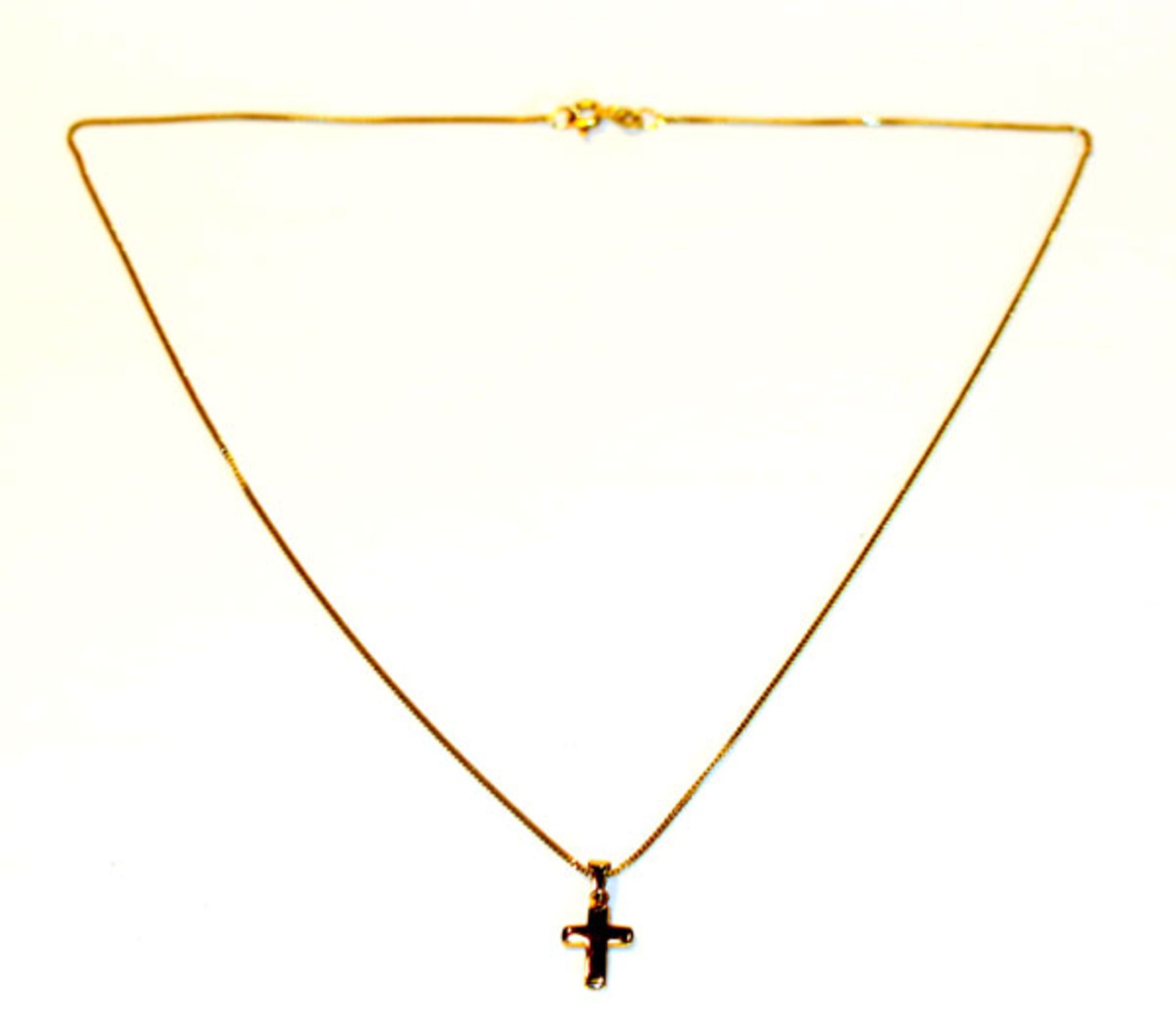 8 k Gelbgold Kette, L 40 cm, mit Kreuz-Anhänger, L 1,5 cm