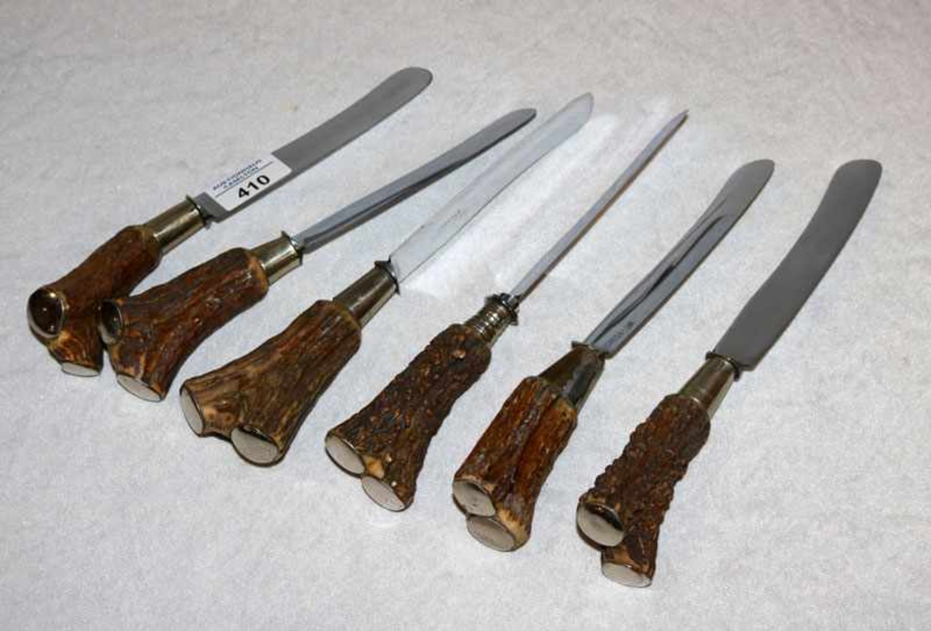 6 Messer mit Horngriffen, Kronprinz Solingen, L 25 cm, Gebrauchsspuren