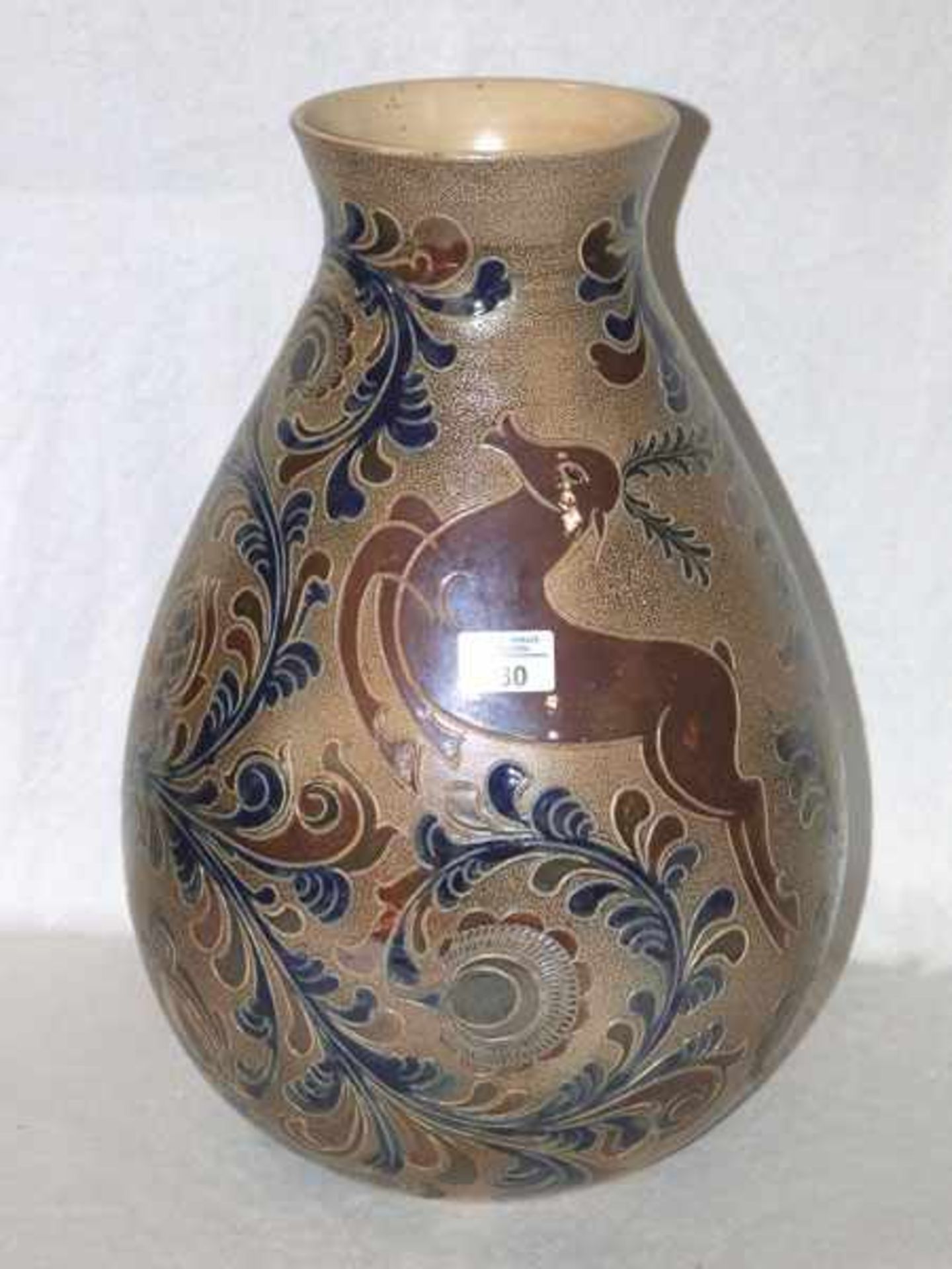 Keramik Vase mit blau/braunem Dekor, Handarbeit, H 47 cm, D 32 cm