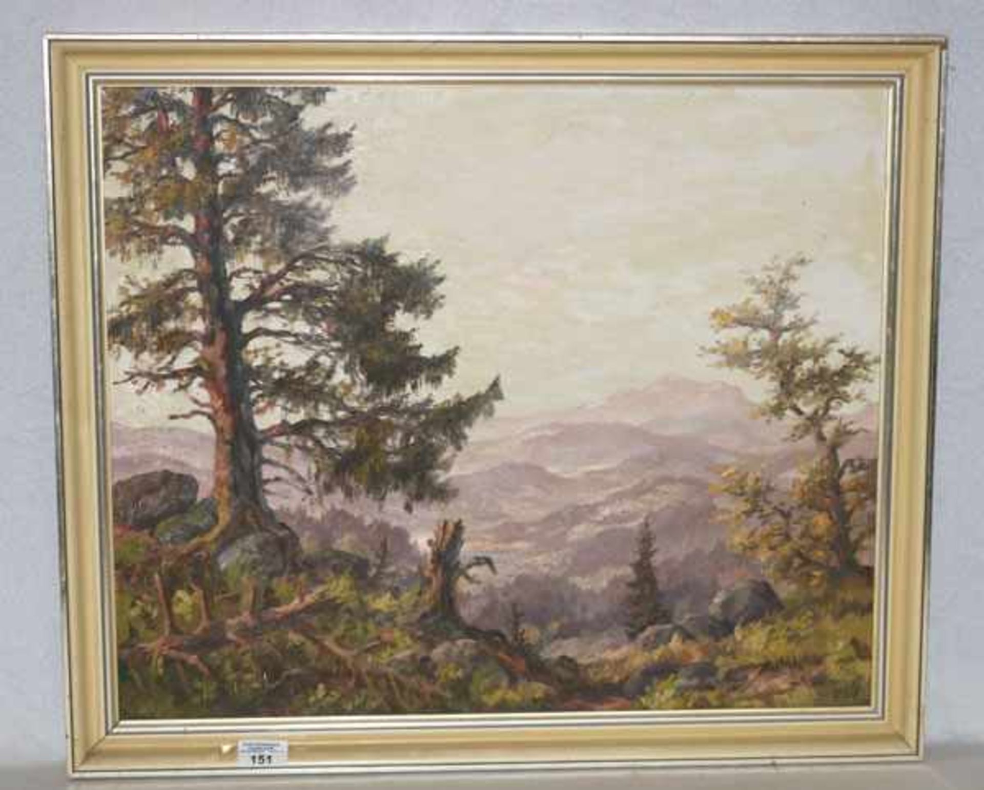 Gemälde ÖL/Hartfaser 'Morgen am Arber', signiert E. (Ernst) Brüggemann, rückseitig beschrieben und
