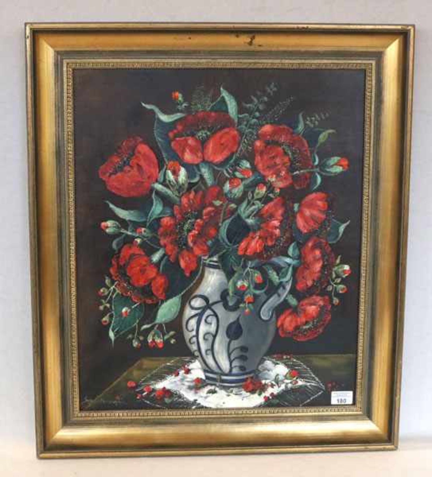 Gemälde ÖL/Malkarton 'Mohnblumen in Vase', signiert Sepp Lettenbichler, * 27.6.1919 in München,