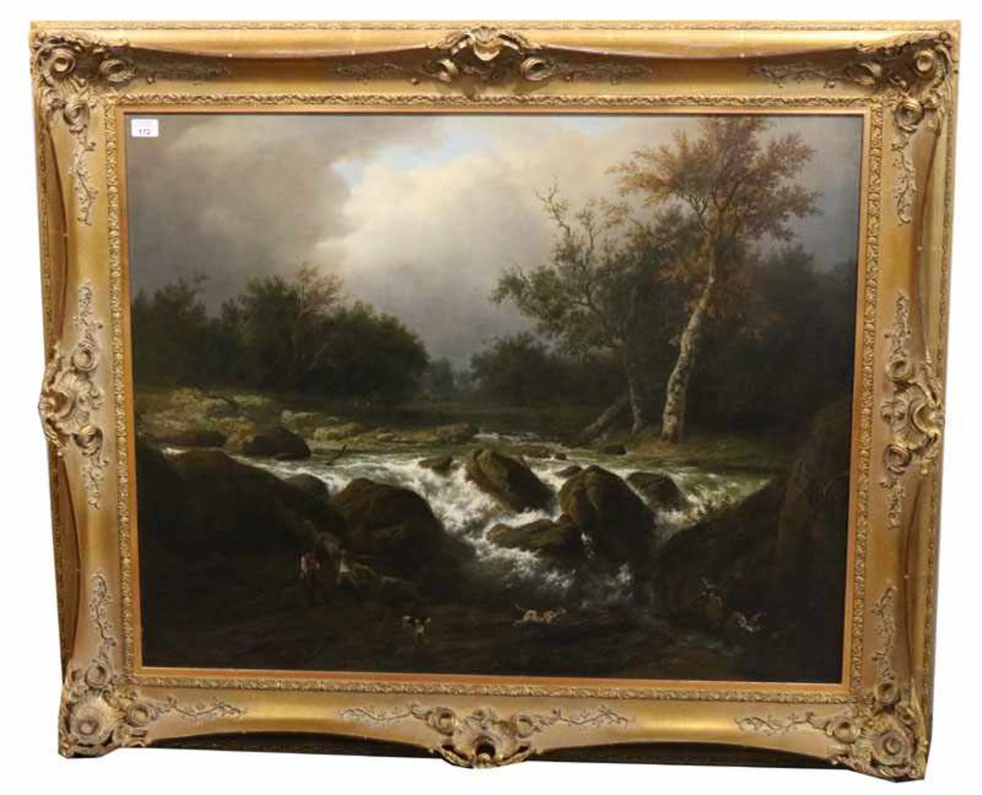 Gemälde ÖL/LW 'Landschafts-Szenerie mit Wildbach', signiert Karl (Charles) Bodmer, * 1809 Zürich +