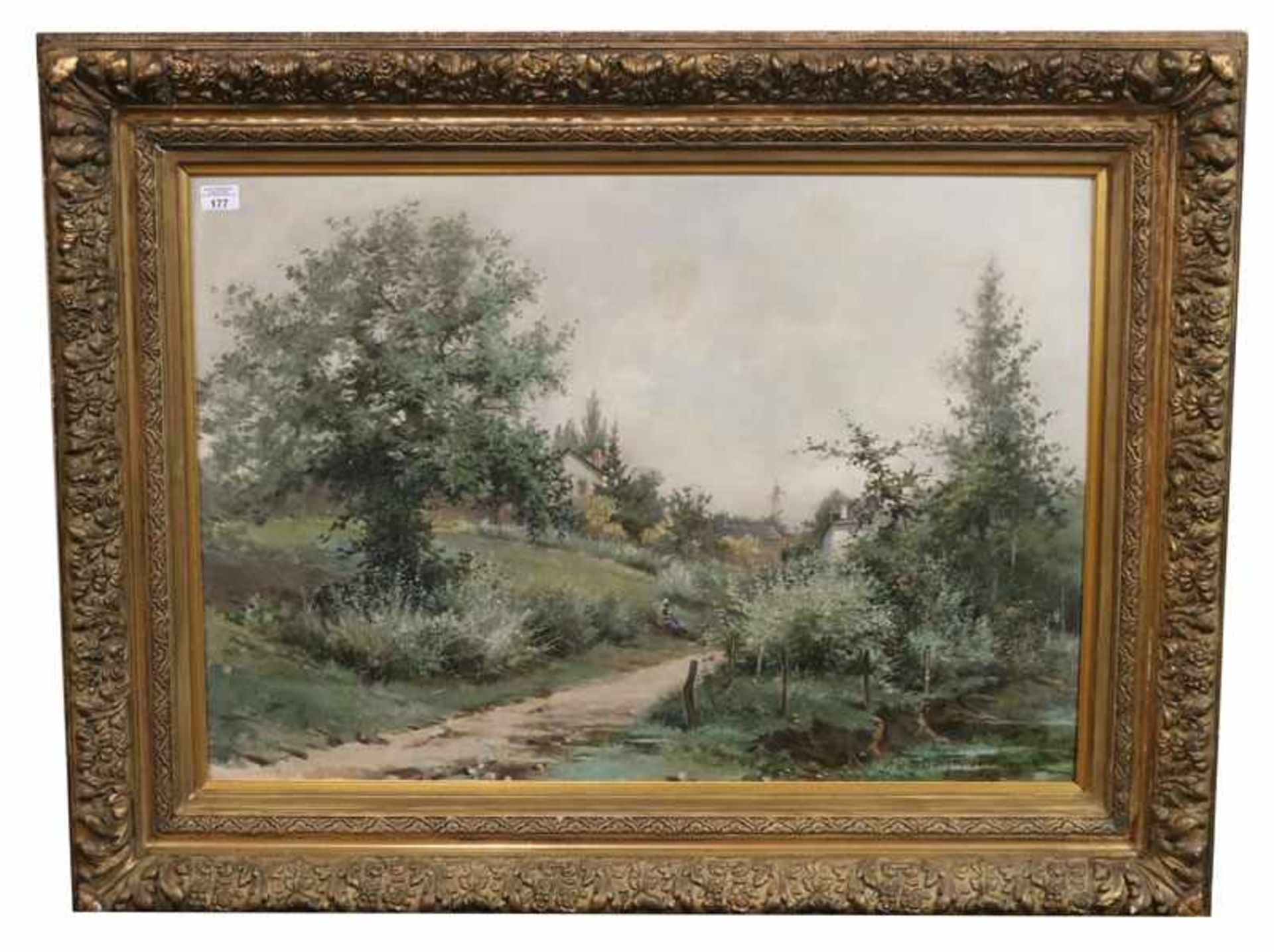 Gemälde ÖL/LW 'Rast in der Natur', signiert Georges Schreiber, * 1866 Paris + 1943, war vorwiegend