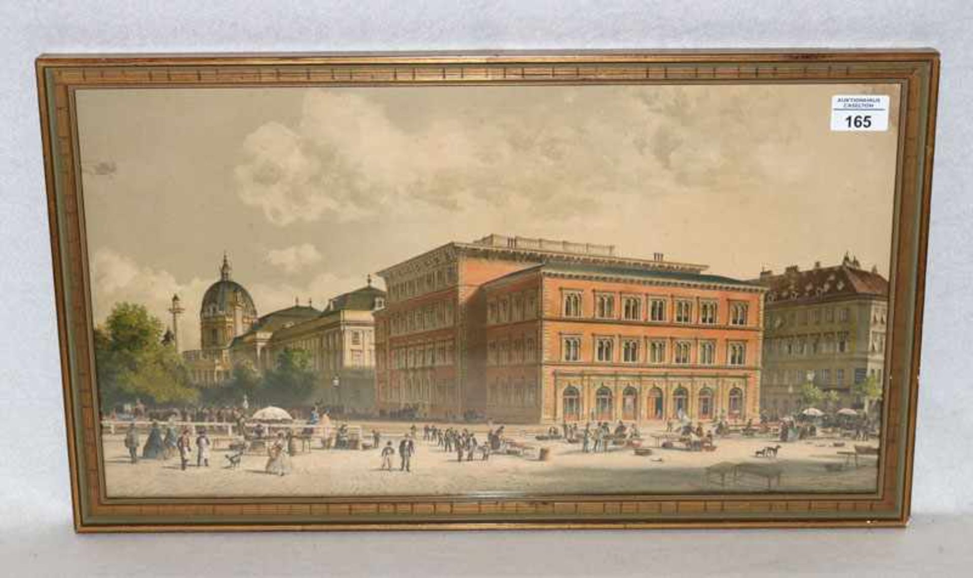 Farblithographie 'Wien', unter Glas gerahmt, Rahmen leicht bestossen, incl. Rahmen 34 cm x 60 cm