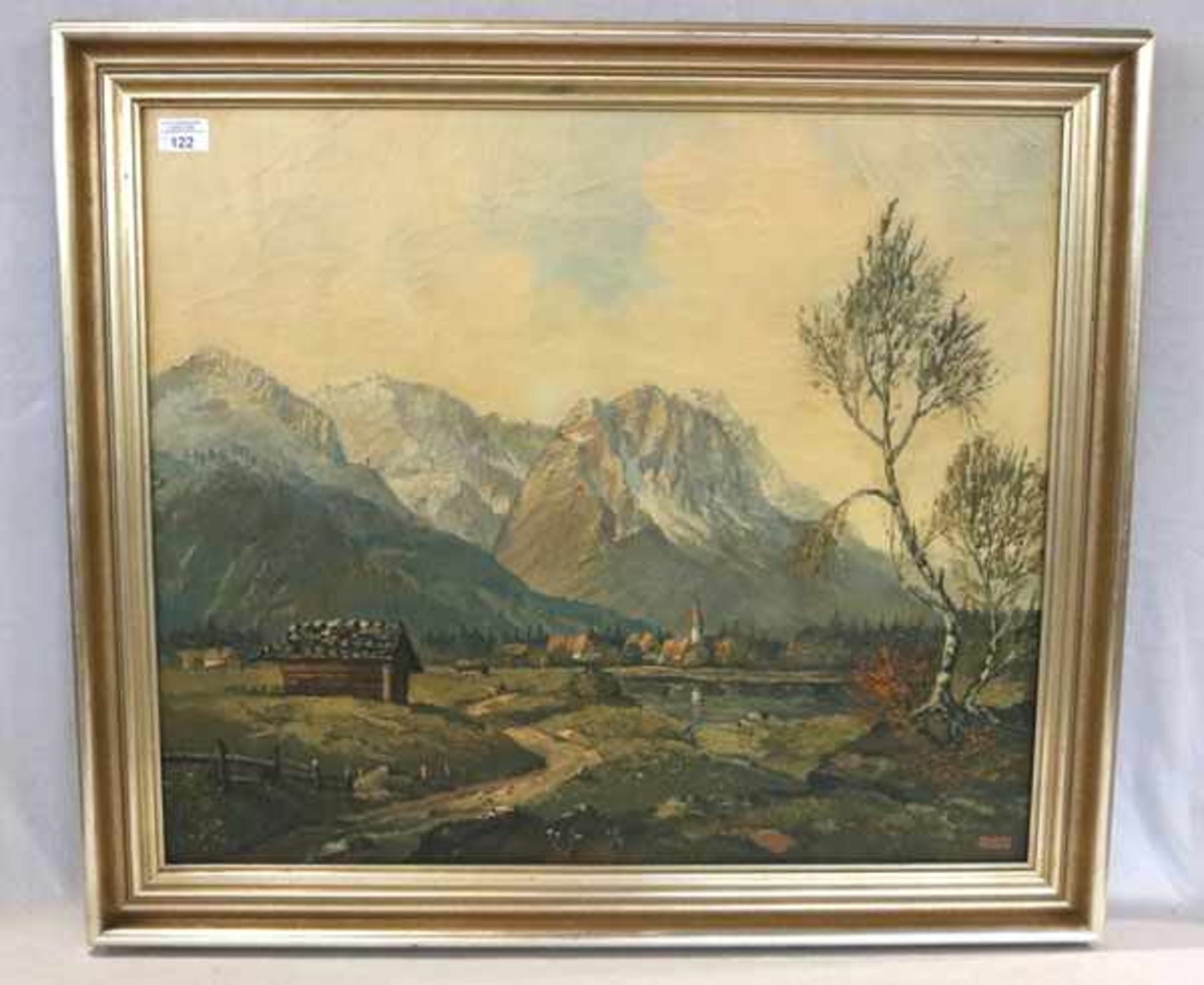 Gemälde ÖL/LW 'Garmisch mit Wettersteingebirge', signiert Franz Krauss, * 1909 Fürth + 1983 Fürth,