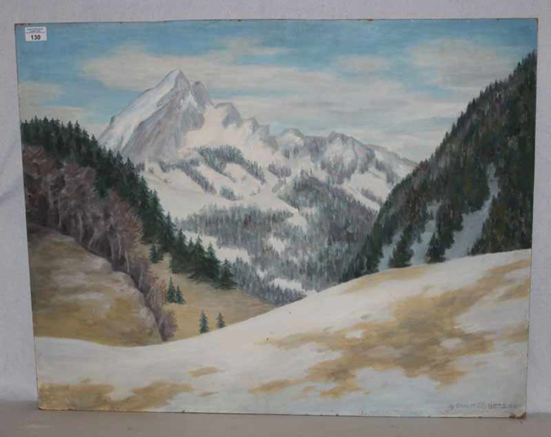 Gemälde ÖL/Hartfaser 'Wendelstein im Winter', signiert Ernst Betz, datiert 1966, rückseitig