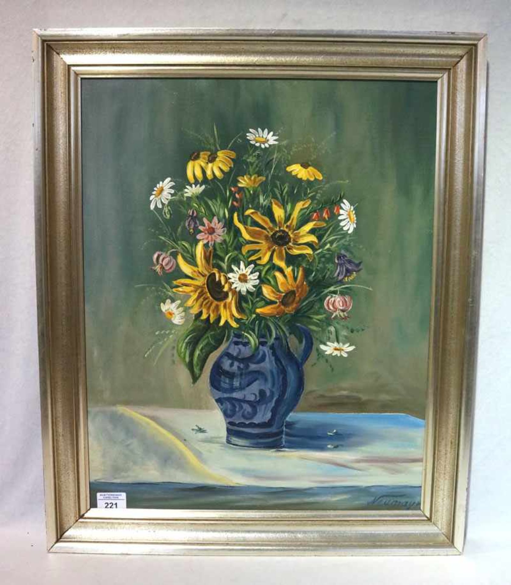 Gemälde ÖL/LW 'Sommerblumen in Vase', signiert Neumayr, gerahmt, Rahmen leicht bestossen, incl.