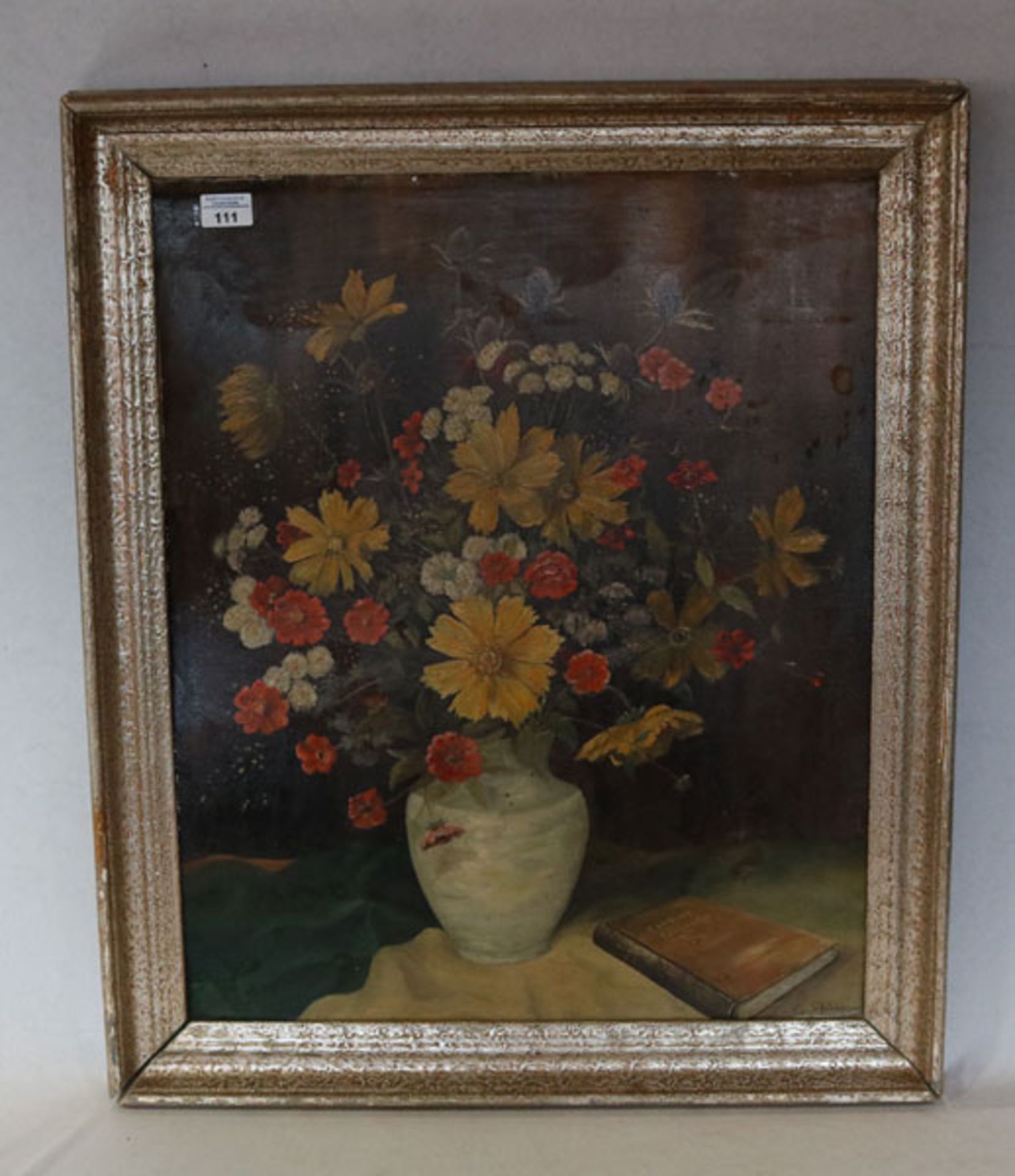 Gemälde ÖL/Malkarton 'Blumen in Vase', signiert Gg. Schönberger, gerahmt, Rahmen bestossen, incl.