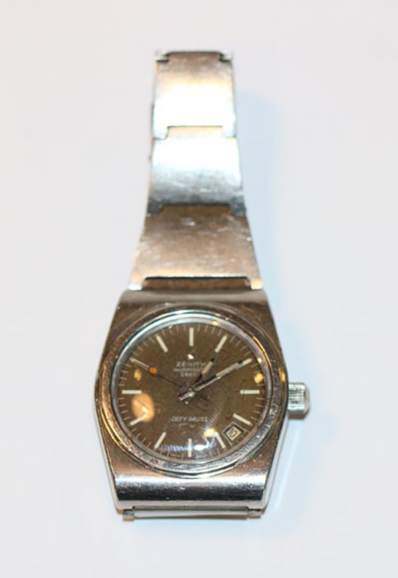 Zenith, Schweiz, Herren-Armbanduhr mit Automatik Werk, Datumsanzeige, Metallarmband, intakt,