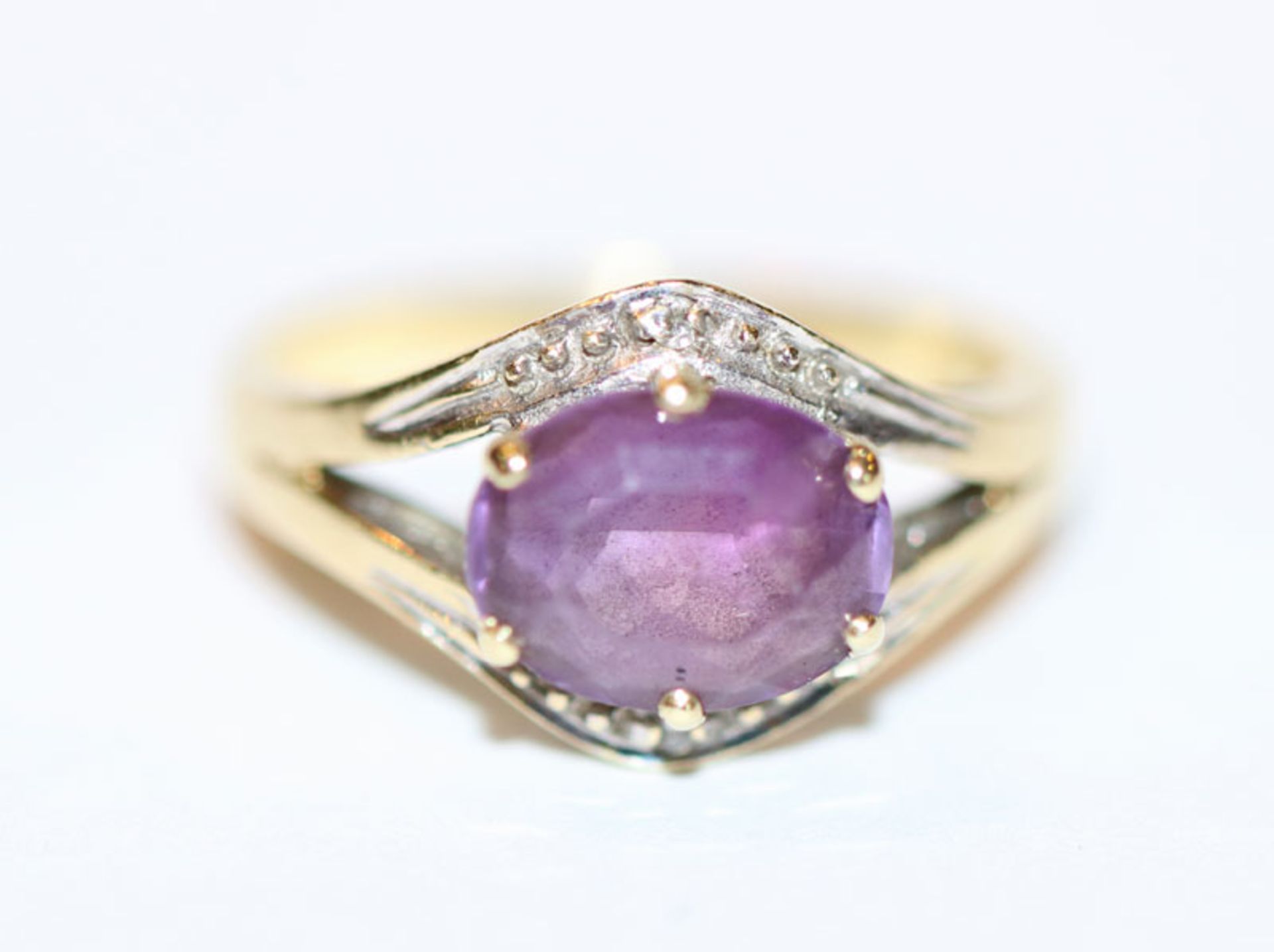 14 k Gelb- und Weißgold Ring mit Amethyst, Gr. 50