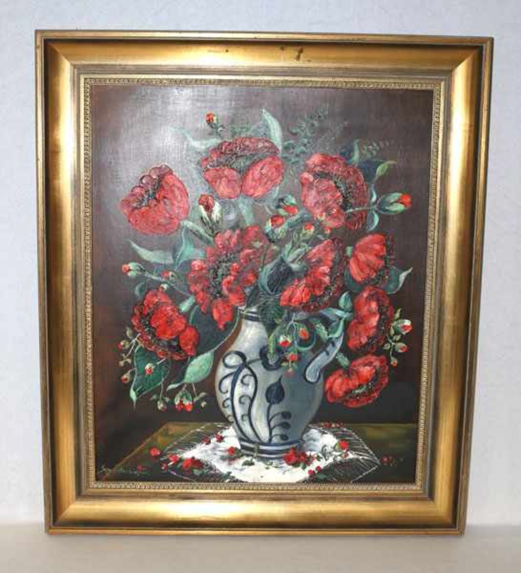 Gemälde ÖL/Malkarton 'Mohnblumen in Vase', signiert Sepp Lettenbichler, * 27.6.1919 in München,